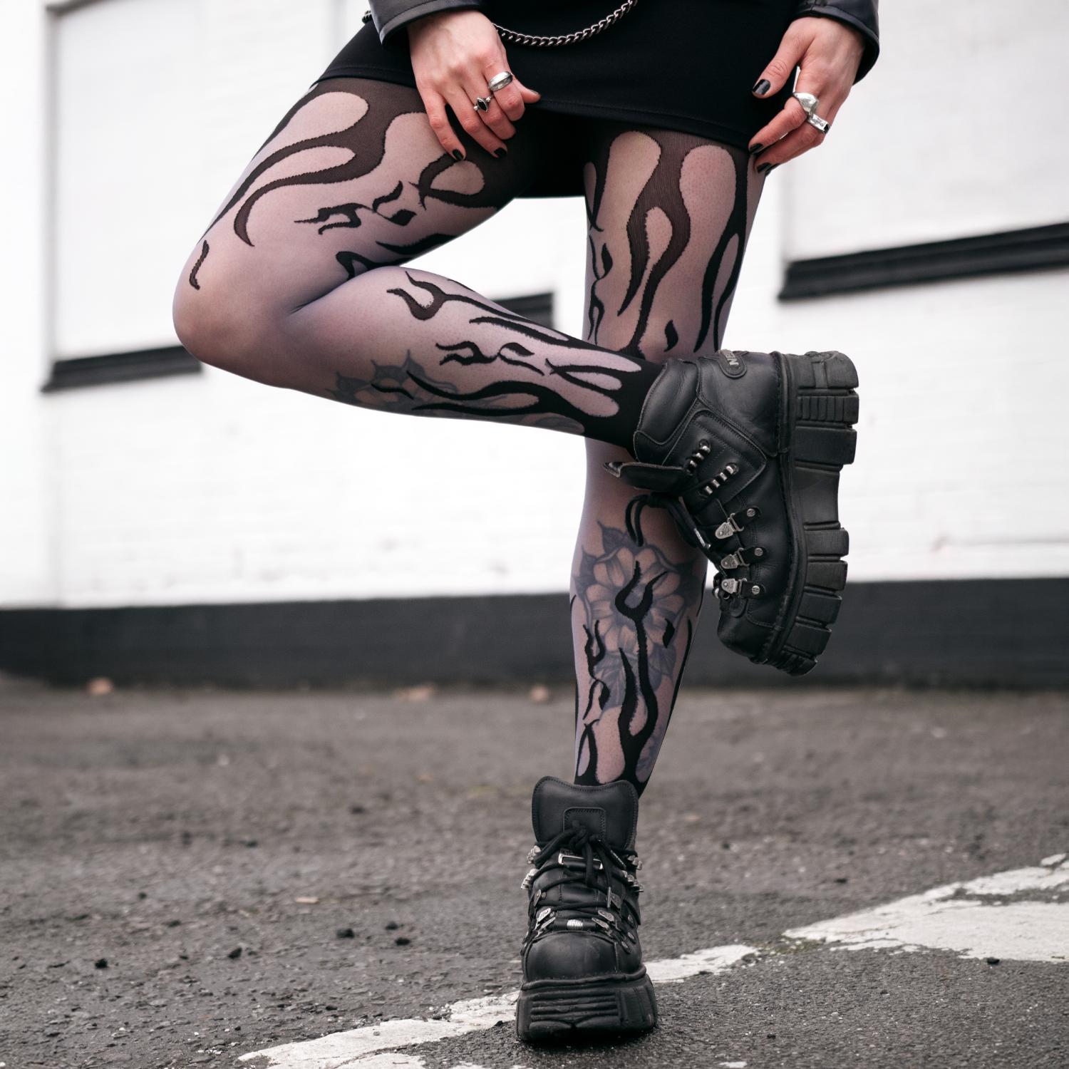Flames Mixed-Denier Strumpfhose - Grau & Schwarz