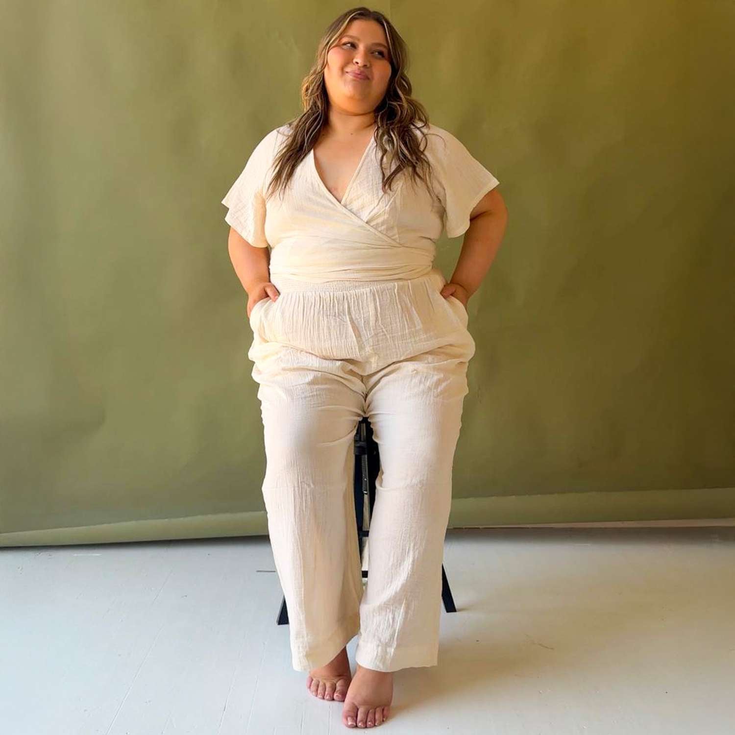 Sonia Wickeloberteil aus Baumwoll-Musselin – Creme