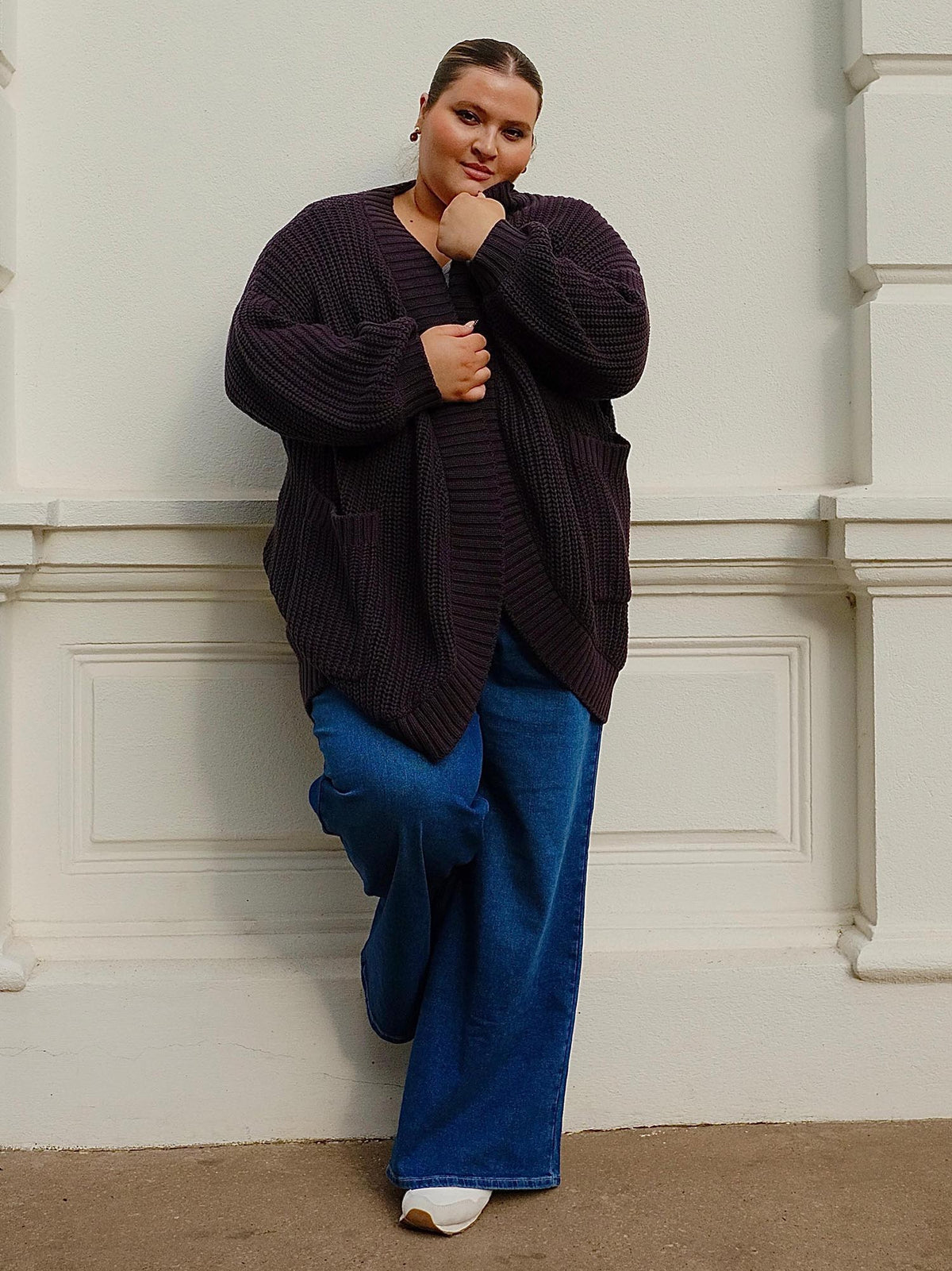 Chunky Baumwoll-Strickjacke – Anthrazit