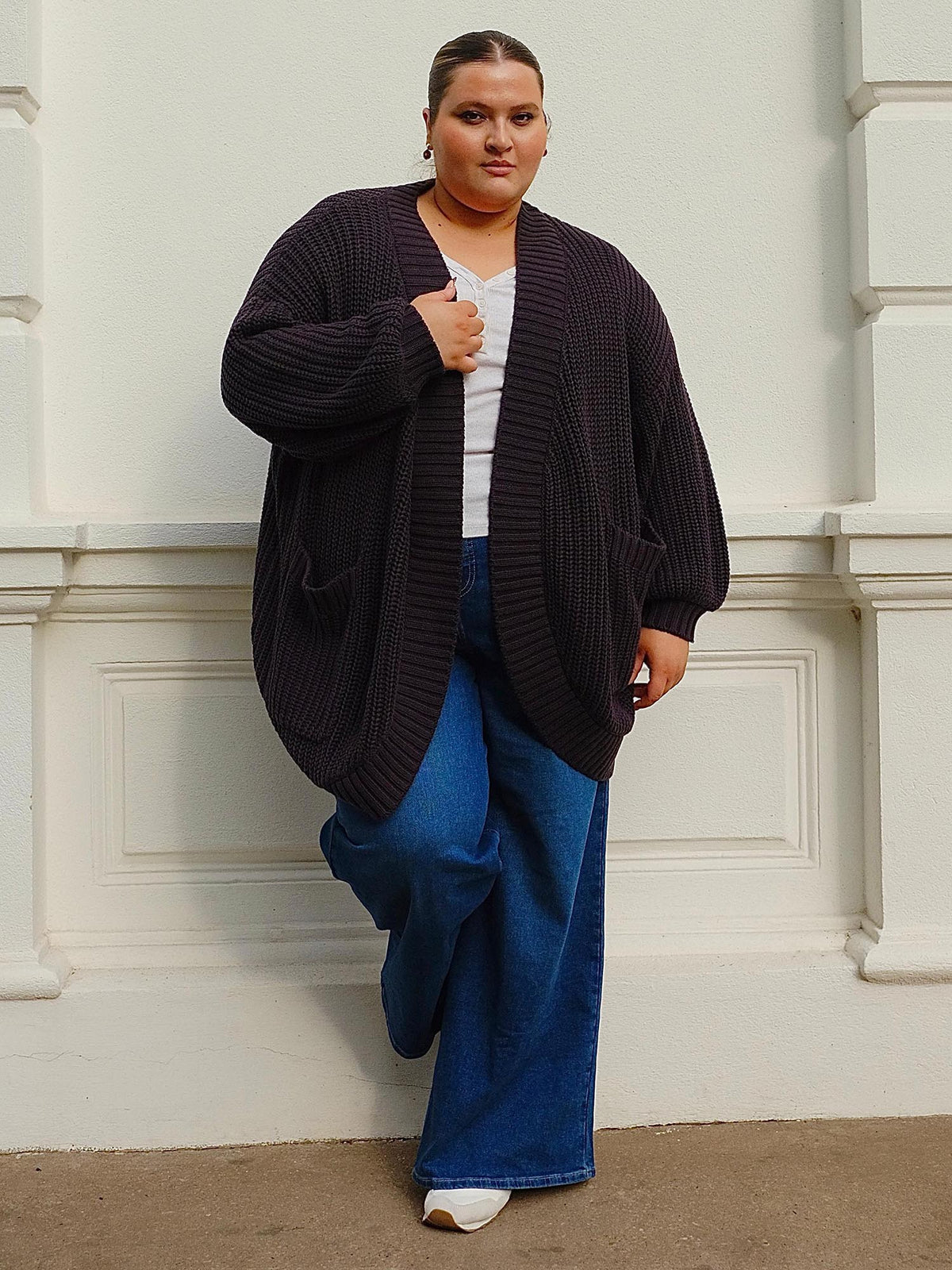 Chunky Baumwoll-Strickjacke – Anthrazit