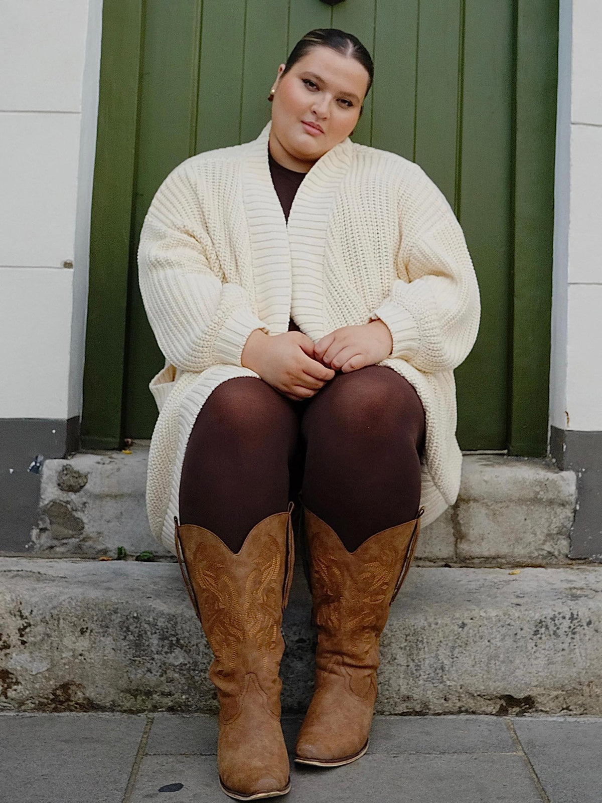 Chunky Baumwoll-Strickjacke – Creme