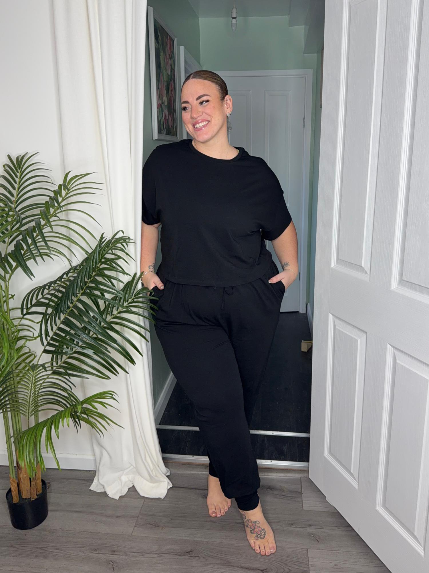Bio-Baumwoll-Pyjama-T-Shirt – Boxy-Fit – Uni Schwarz