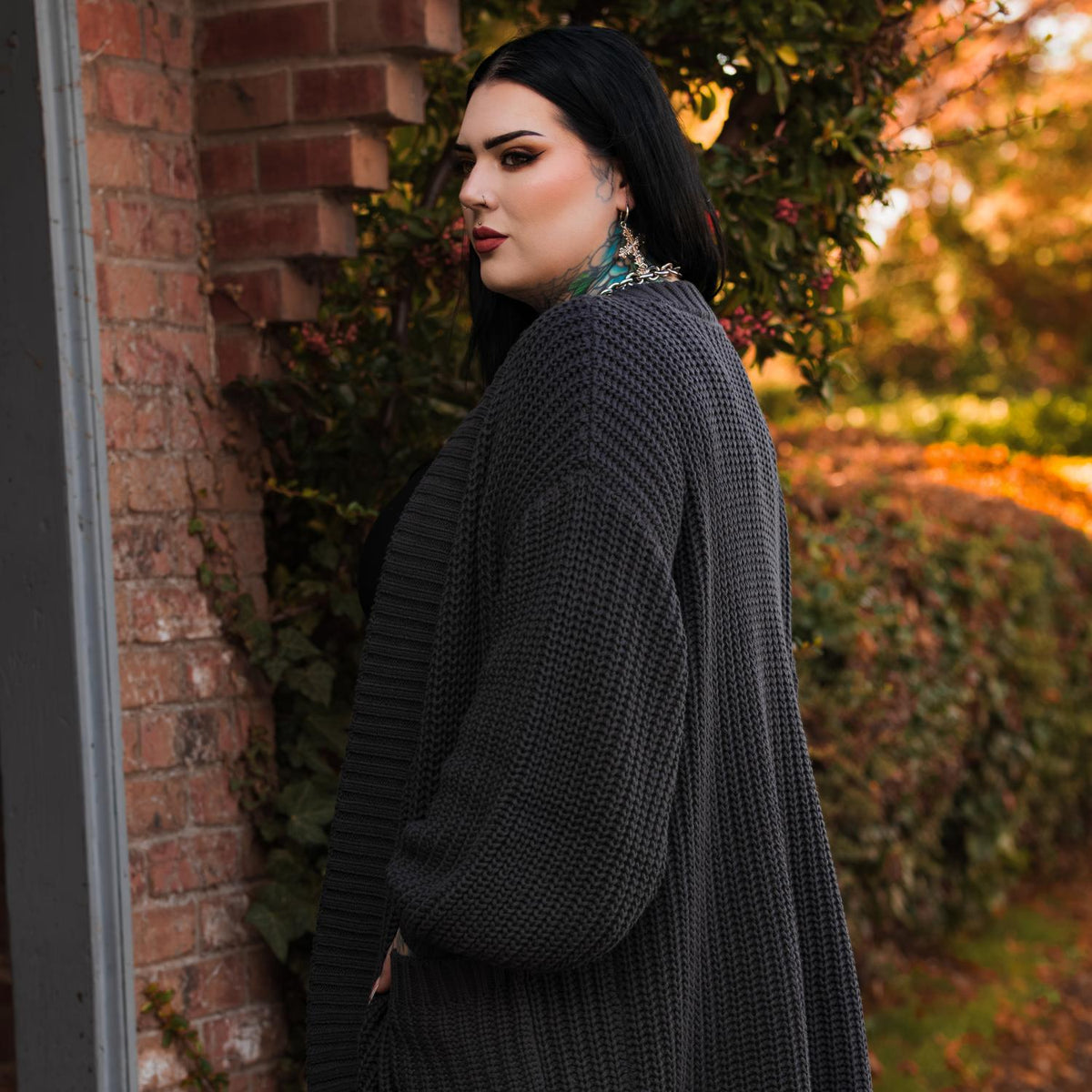 Chunky Baumwoll-Strickjacke – Anthrazit