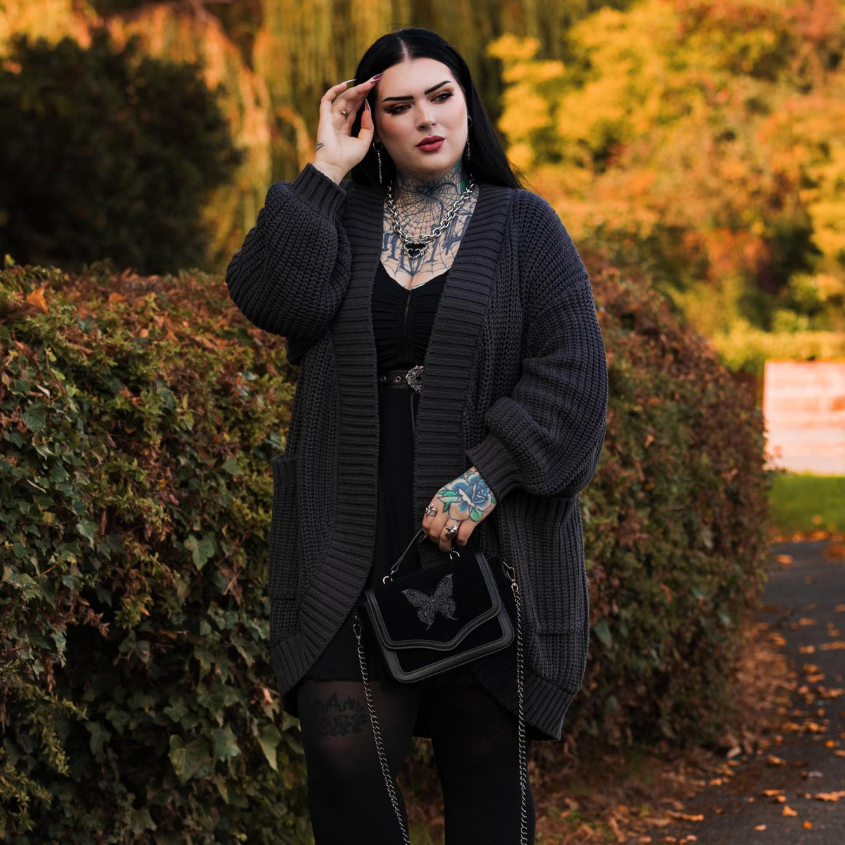 Chunky Baumwoll-Strickjacke – Anthrazit