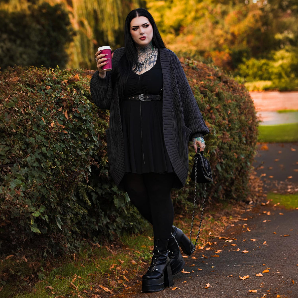 Chunky Baumwoll-Strickjacke – Anthrazit