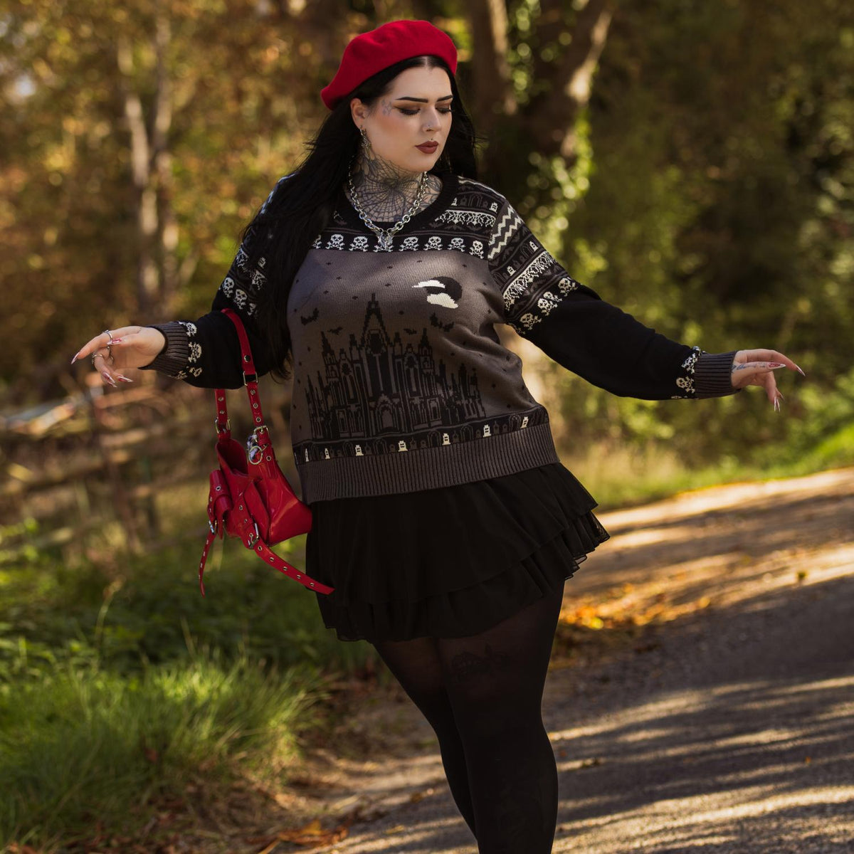 Fair Isle Pullover – Haunted House – Schwarz/Grau