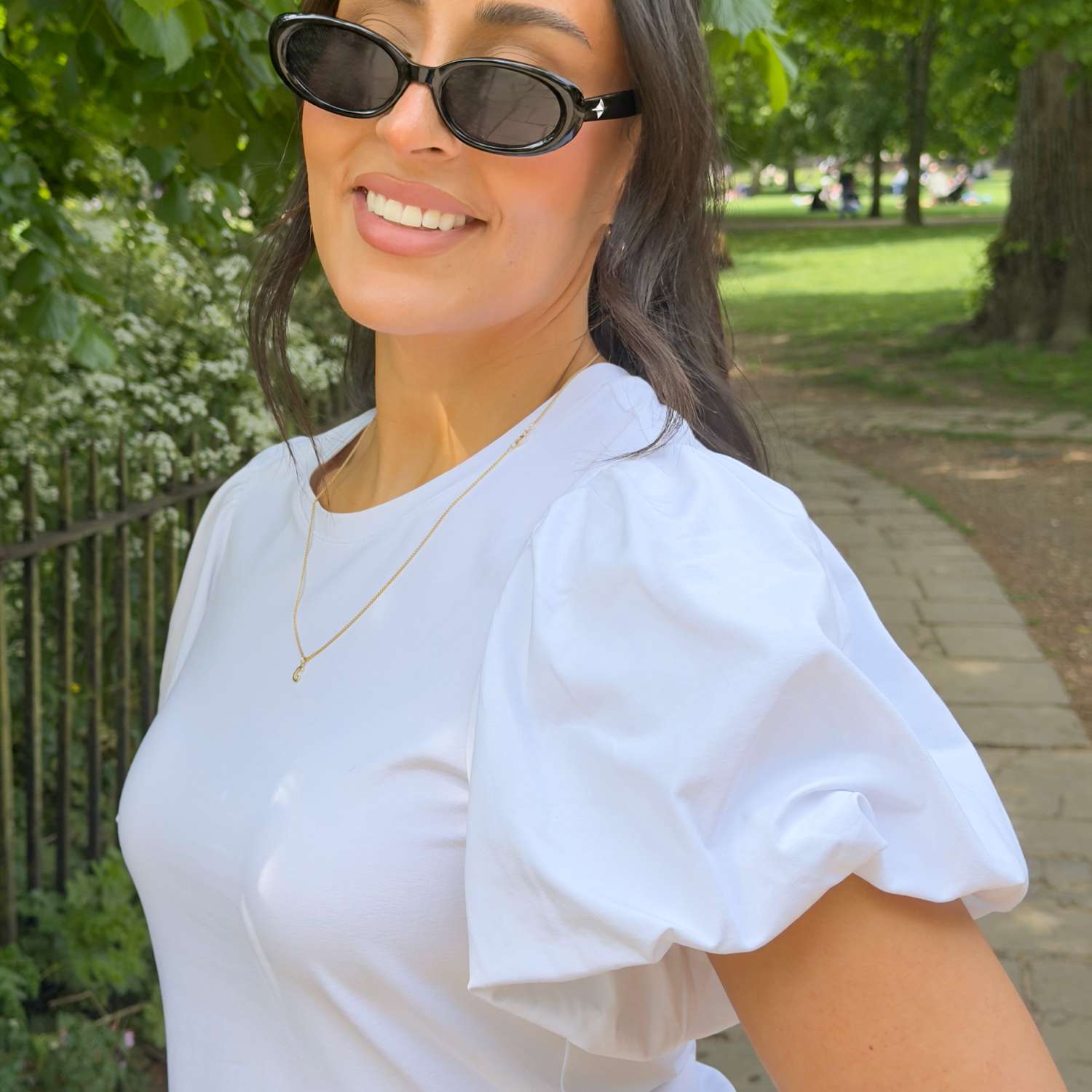 Puffärmel-Shirt „Crew“ – Weiß