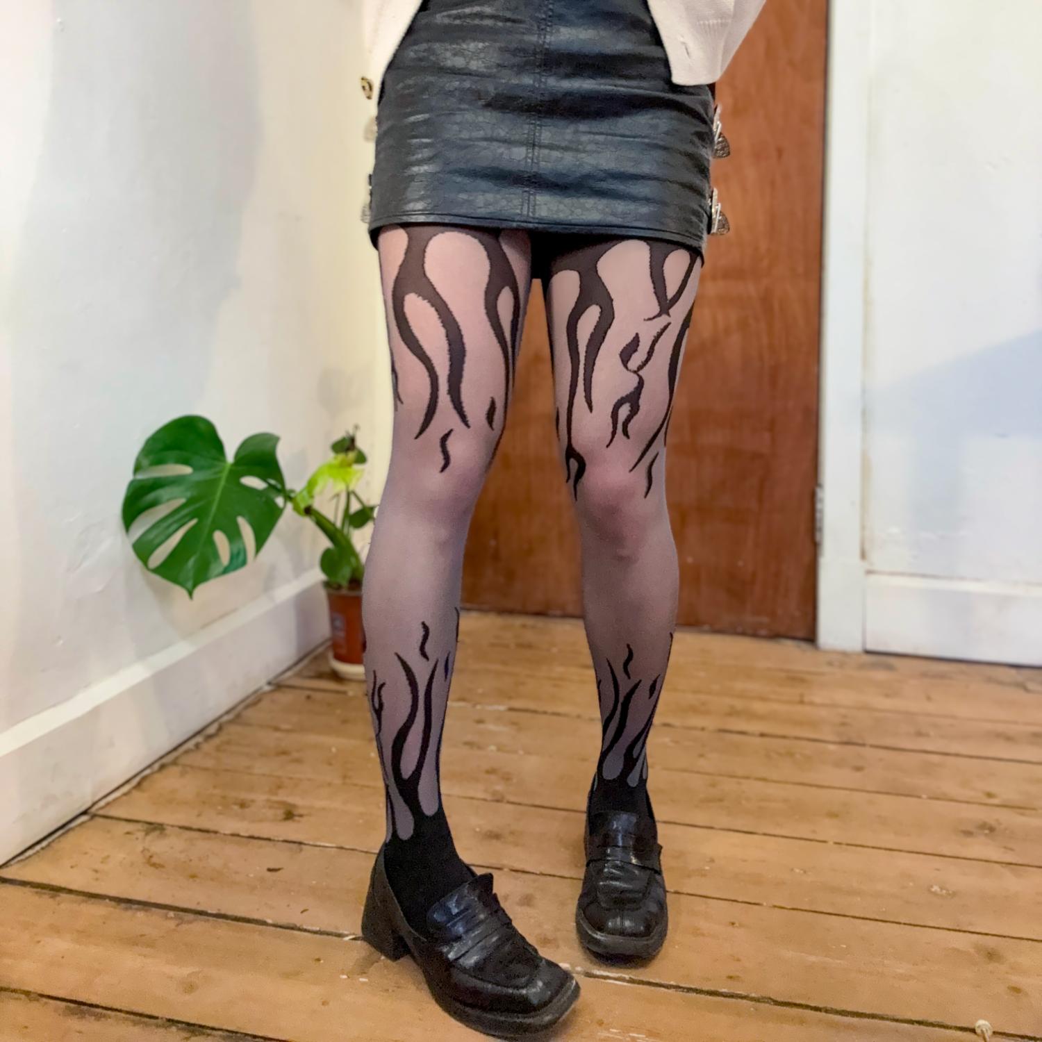 Flames Mixed-Denier Strumpfhose - Grau & Schwarz