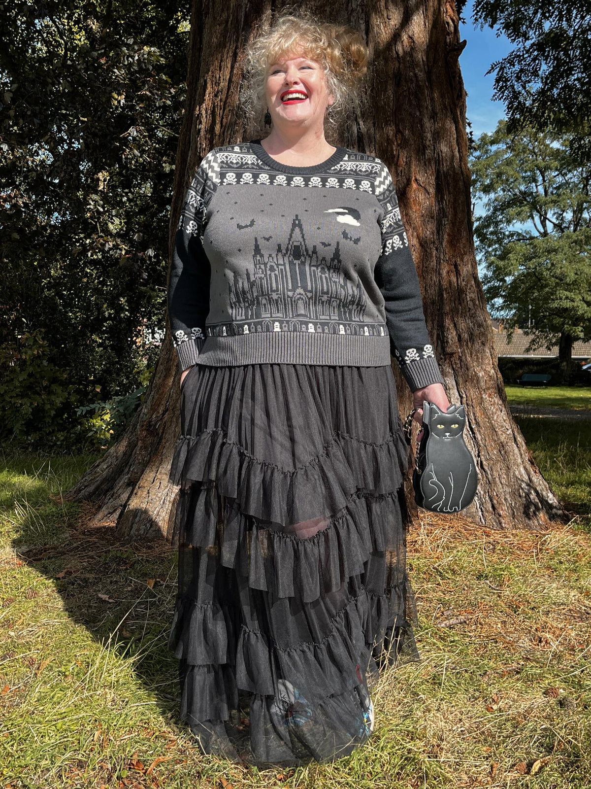 Fair Isle Pullover – Haunted House – Schwarz/Grau