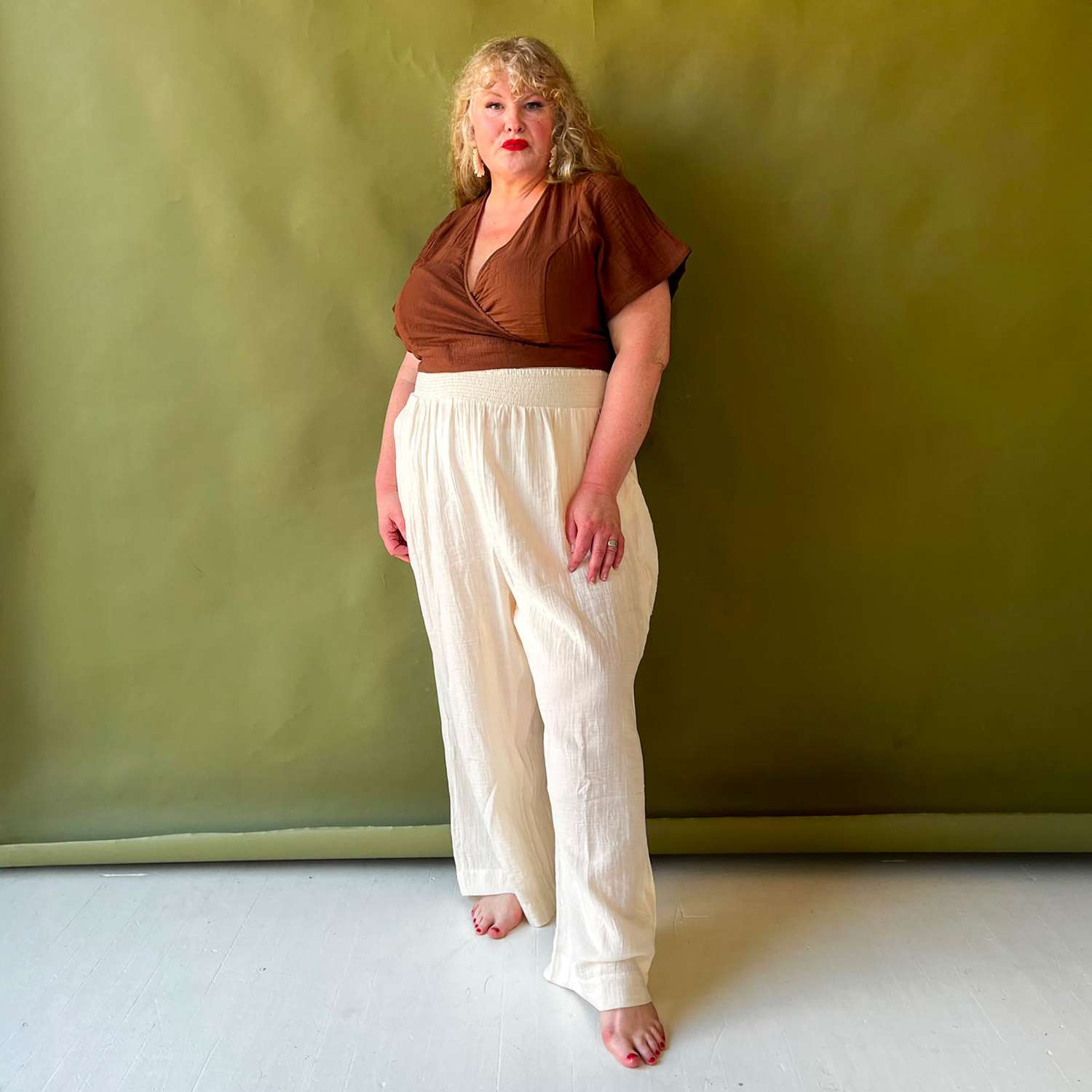 Noor Weite Hose aus Baumwoll-Musselin – Creme