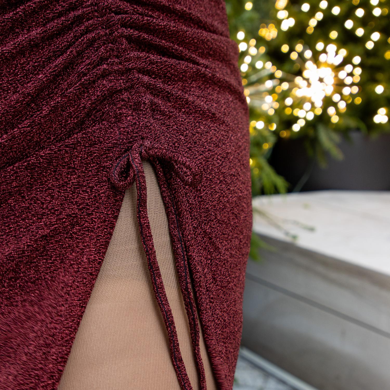 Langärmliges Lurex-Kleid – Bordeaux