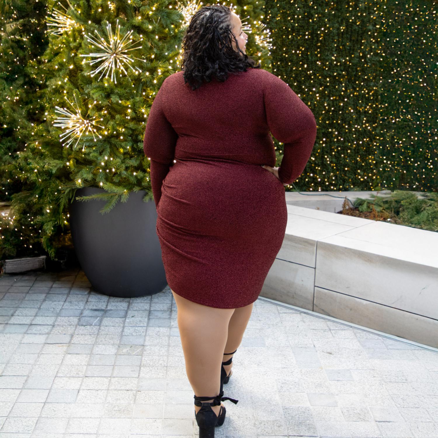 Langärmliges Lurex-Kleid – Bordeaux