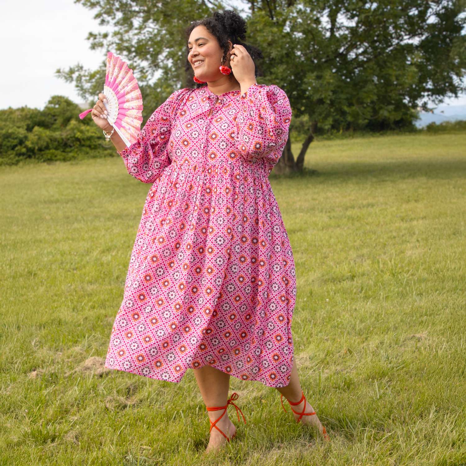 Gabriella Lange Kleid aus Baumwolle – Pink Pearl