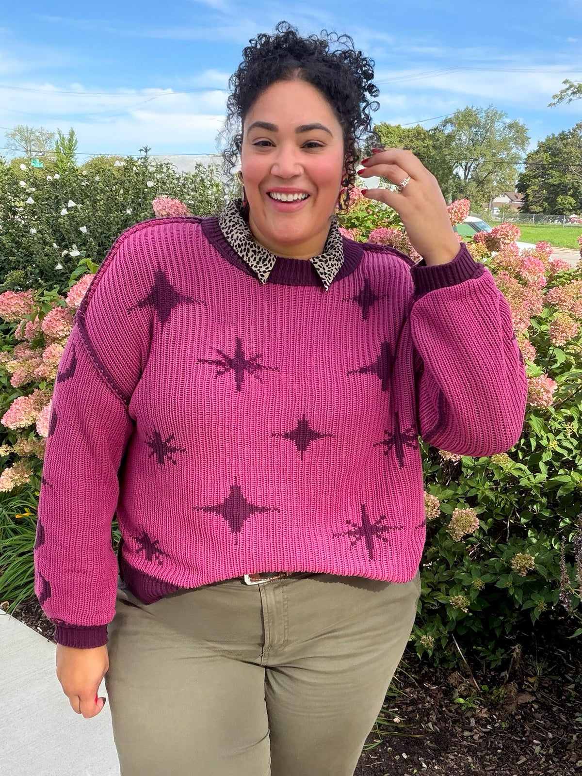 Chunky Strickpullover – Stars – Pink/Lila