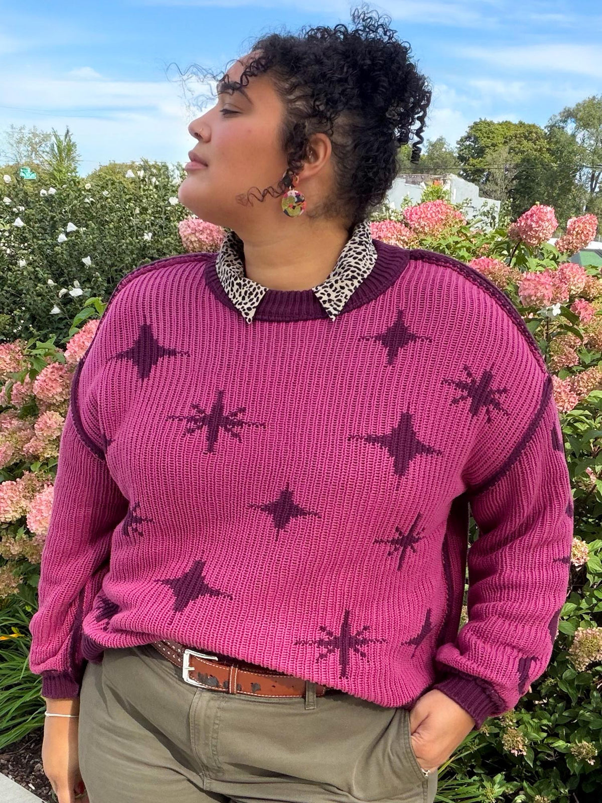 Chunky Strickpullover – Stars – Pink/Lila