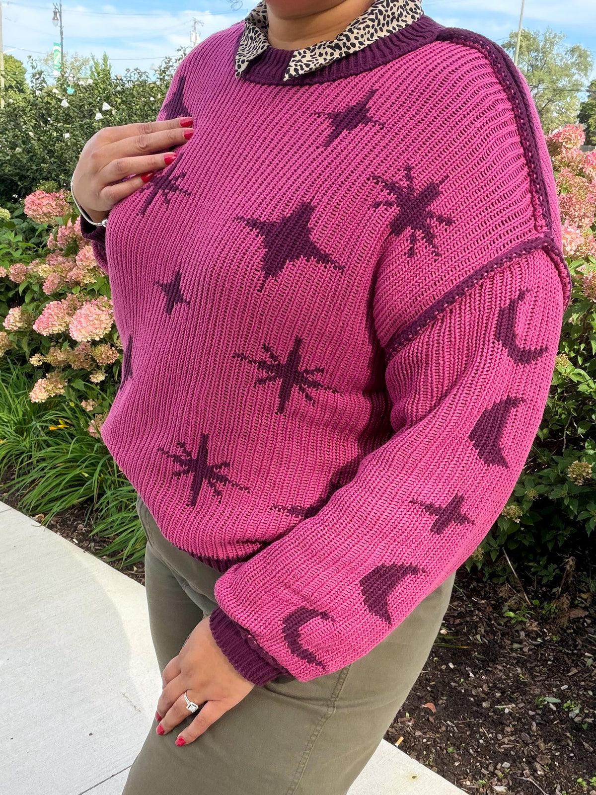 Chunky Strickpullover – Stars – Pink/Lila