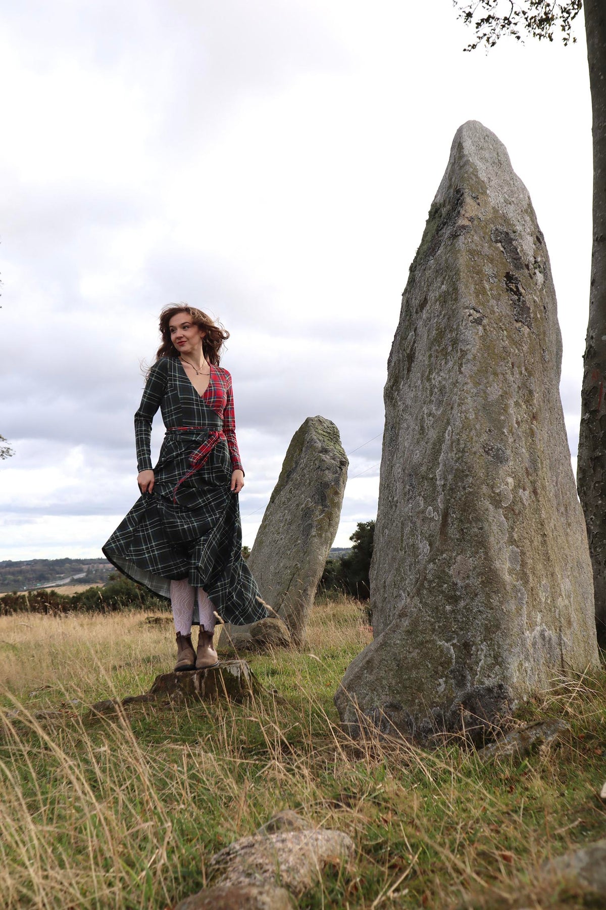 Islay Jersey-Maxirock in A-Linie - Green Tartan