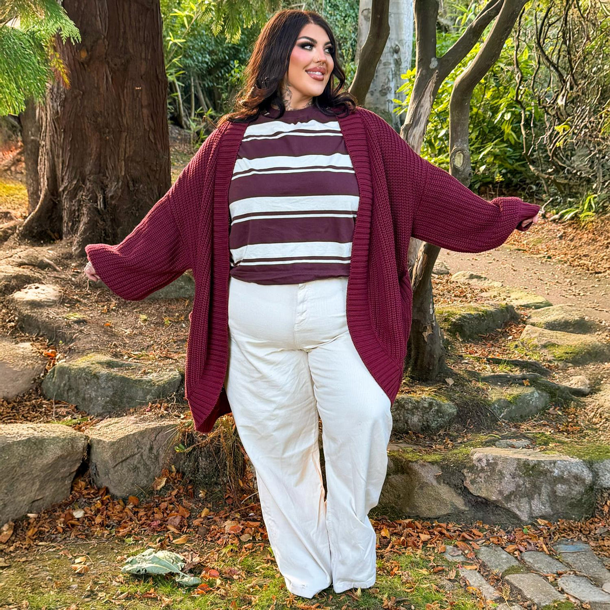 Chunky Baumwoll-Strickjacke – Bordeaux