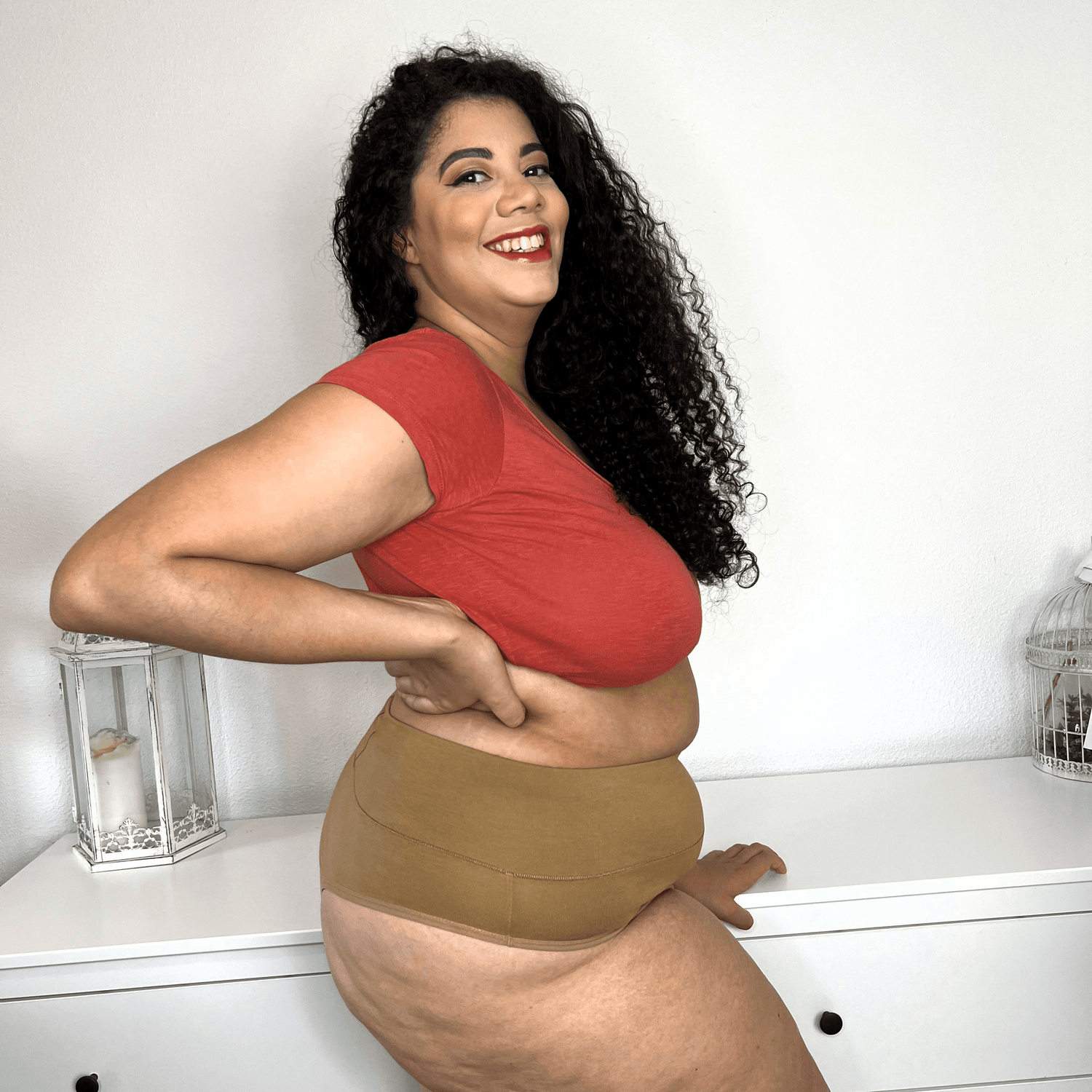 Bio-Baumwolle Cheeky High Leg Slips- Caramel