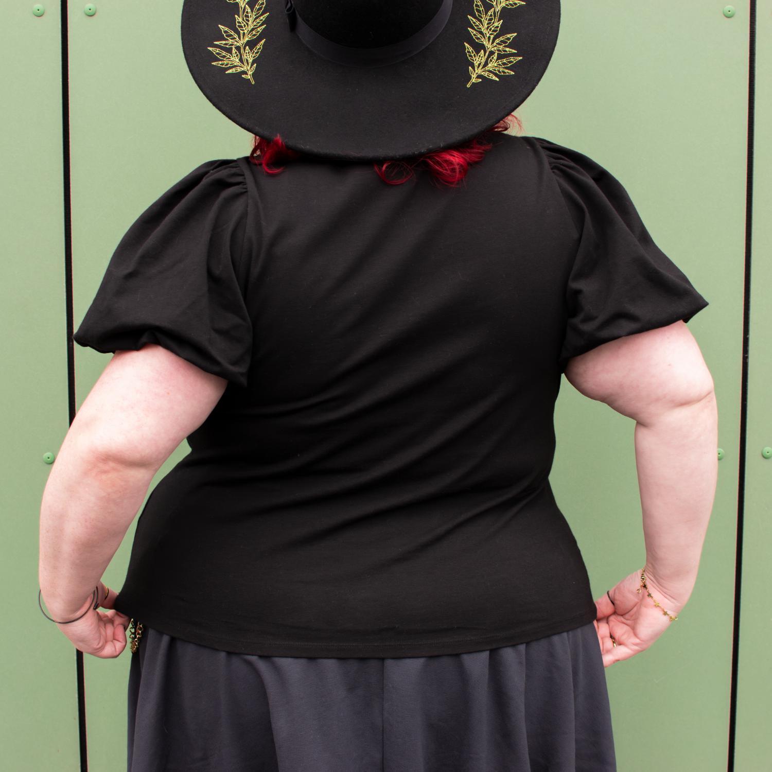 Puffärmel-Shirt „Crew“ – Schwarz