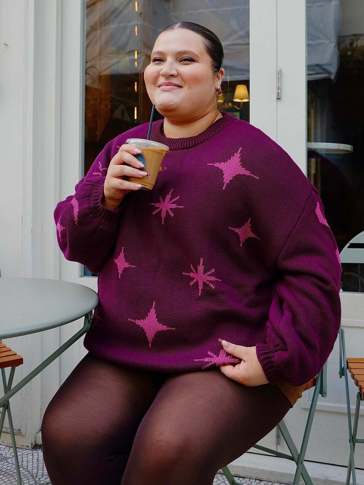 Chunky Strickpullover – Stars – Pink/Lila