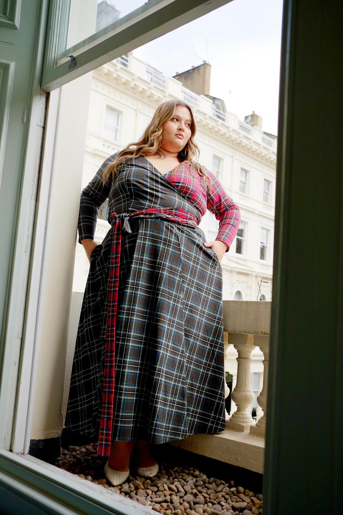 Islay Jersey-Maxirock in A-Linie - Green Tartan