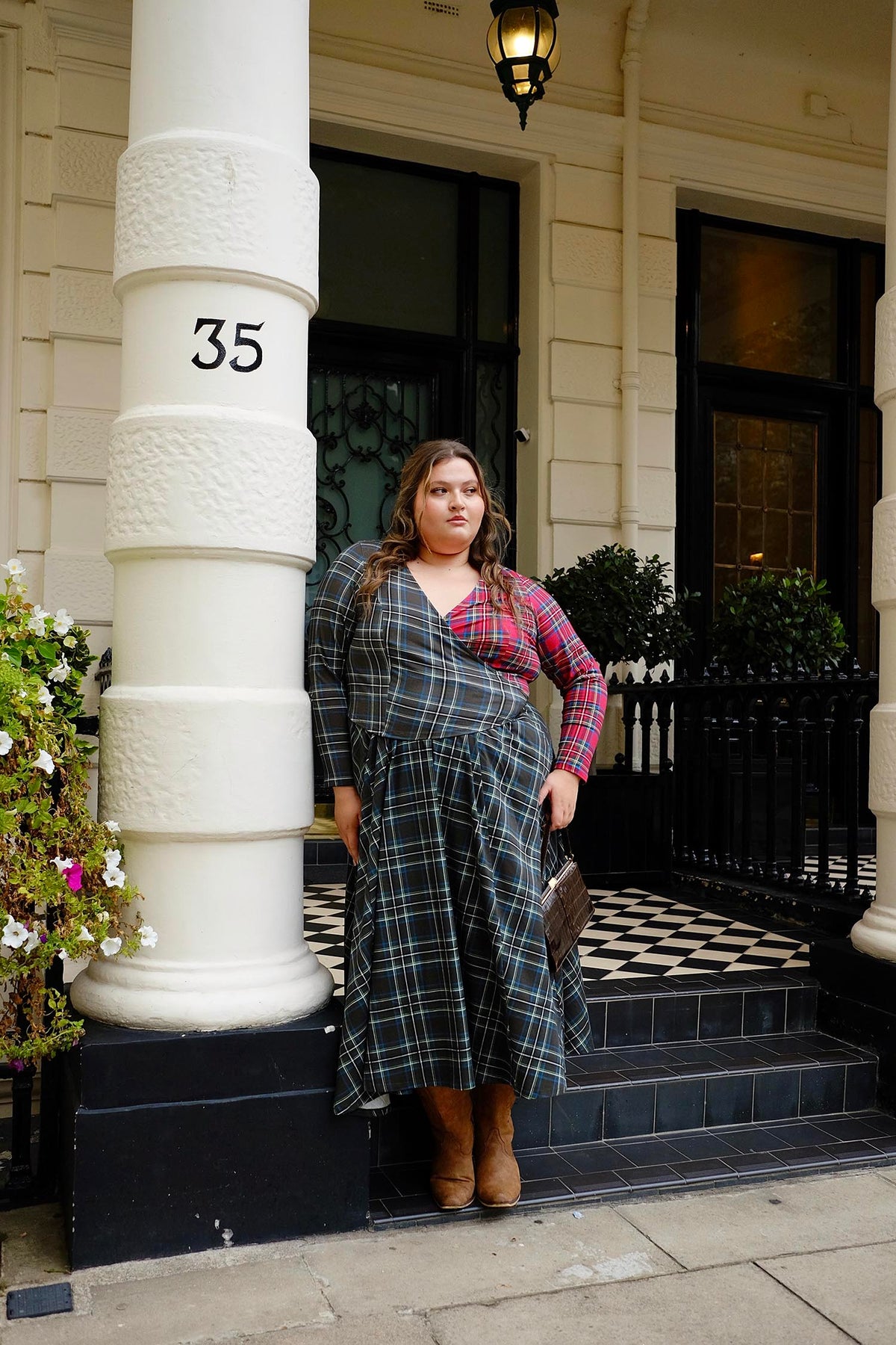 Islay Jersey-Maxirock in A-Linie - Green Tartan