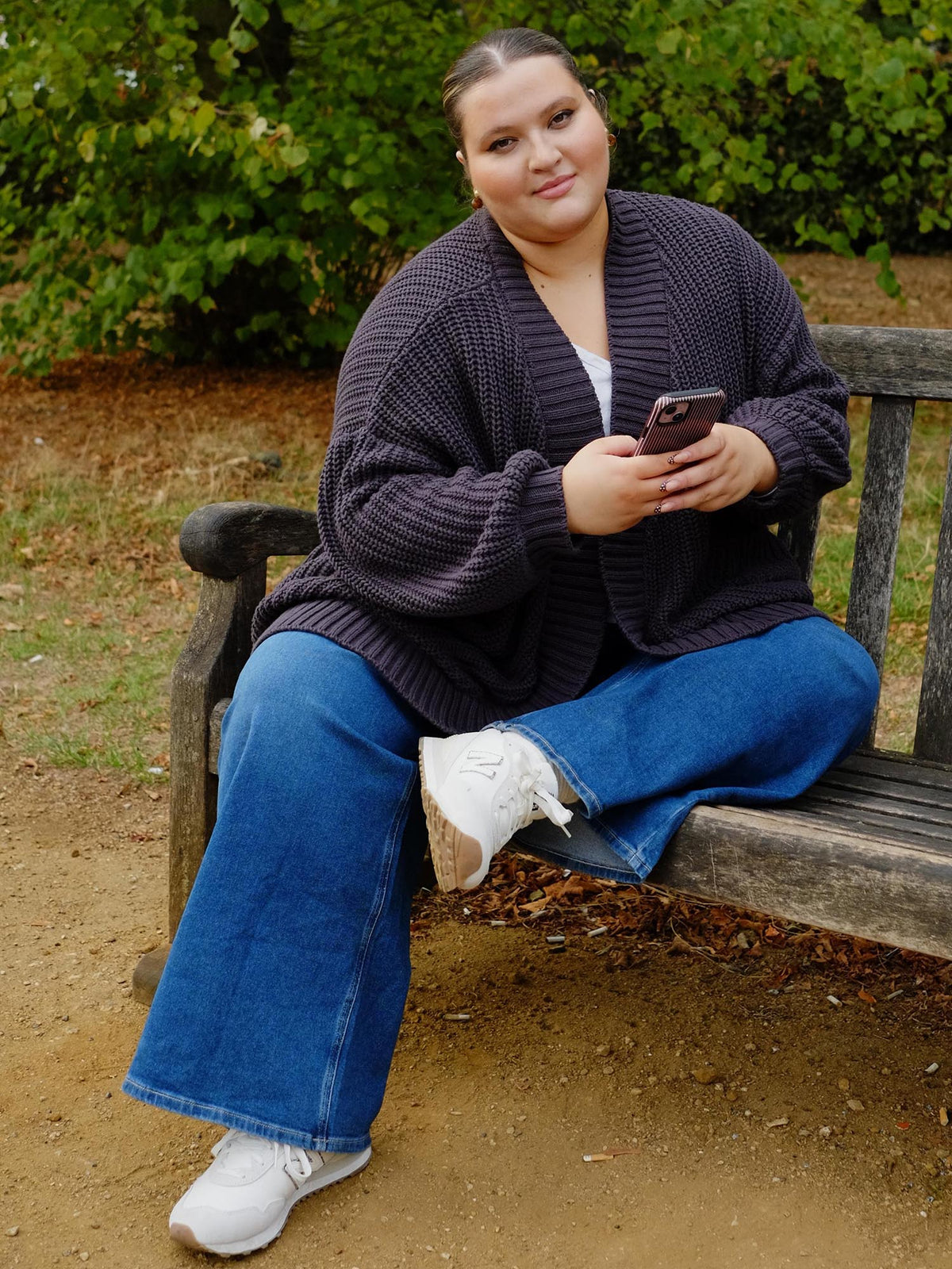 Chunky Baumwoll-Strickjacke – Anthrazit
