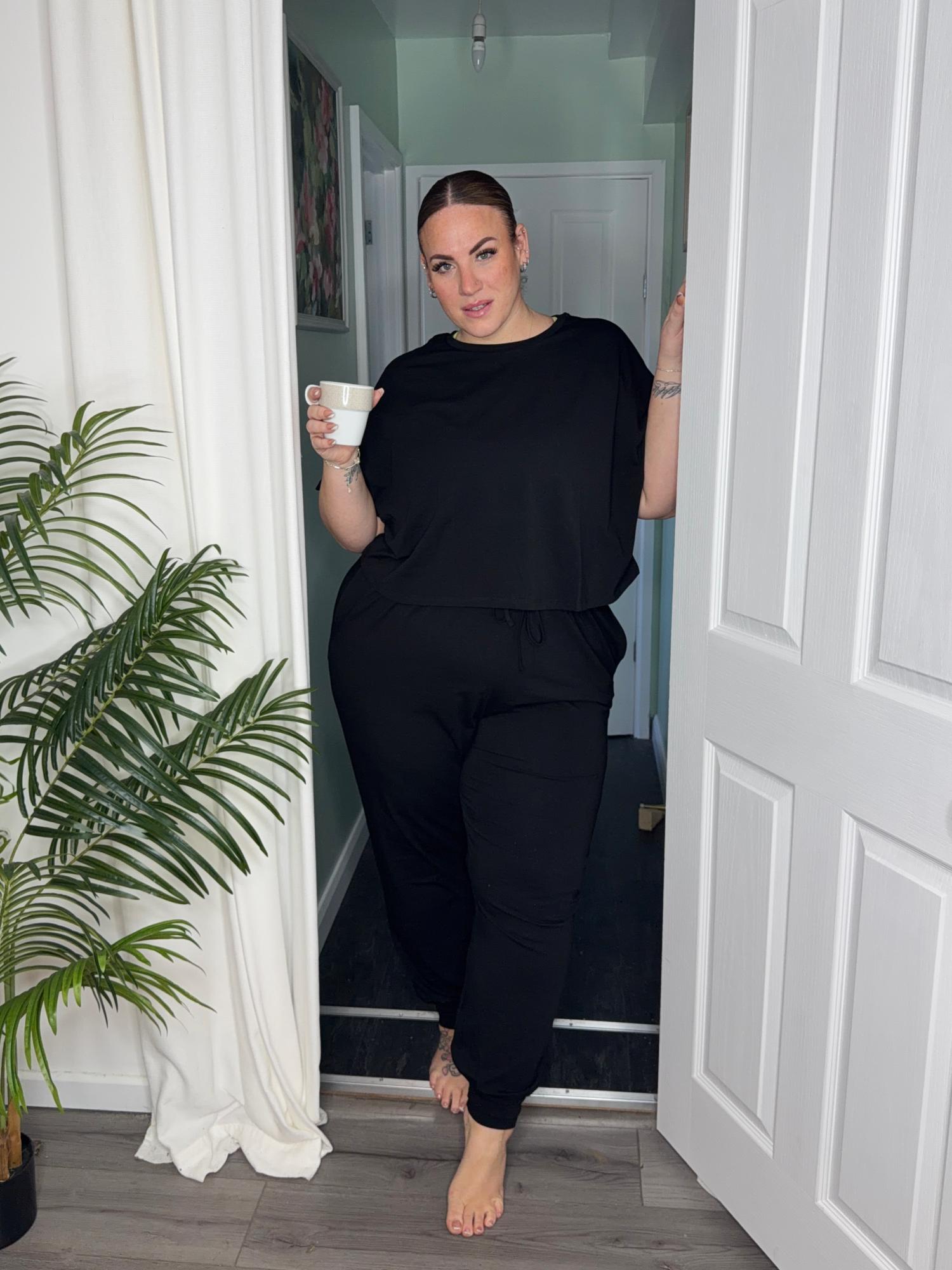 Bio-Baumwoll-Pyjama-T-Shirt – Boxy-Fit – Uni Schwarz