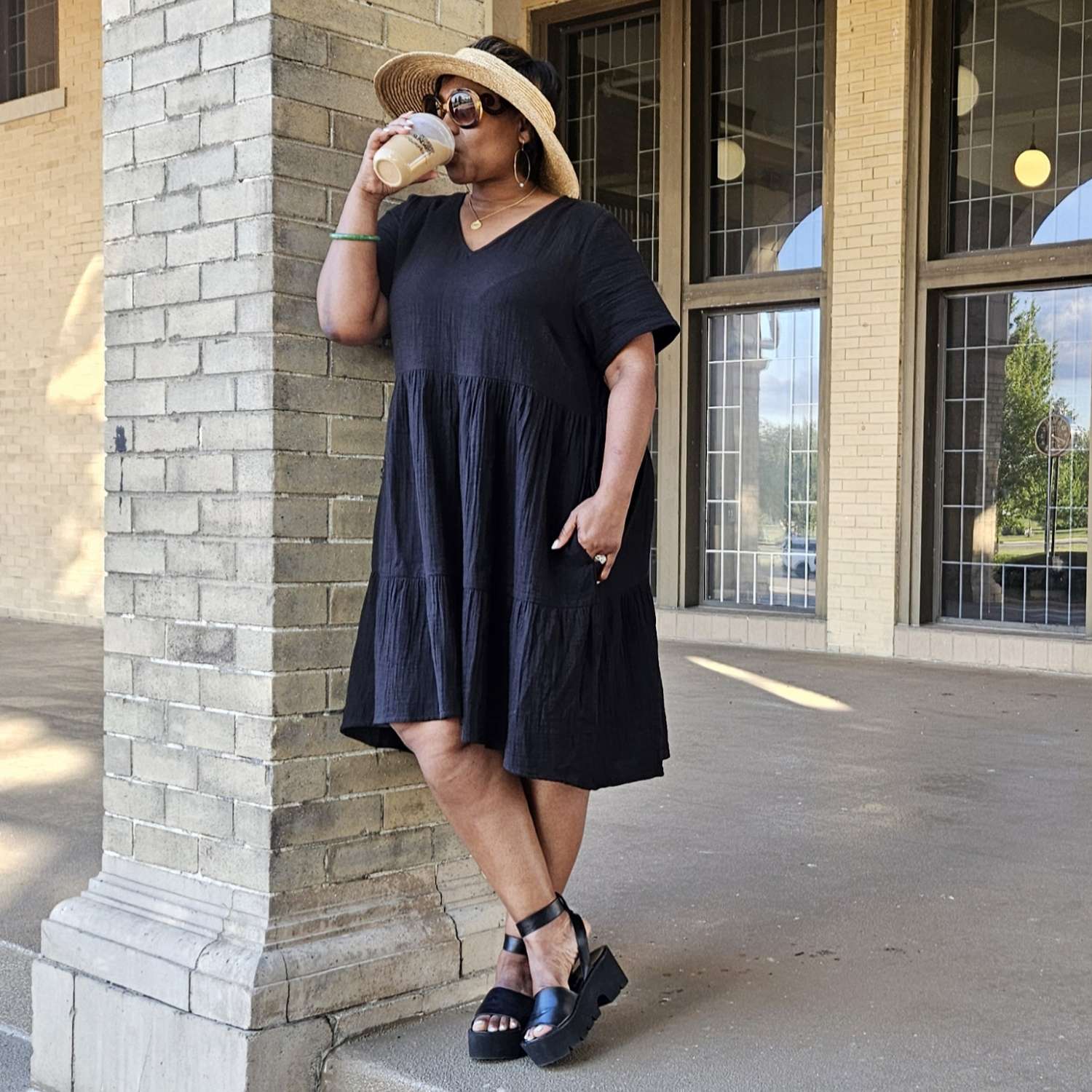 Amrita Kurzes Kleid aus Baumwoll-Musselin – Schwarz