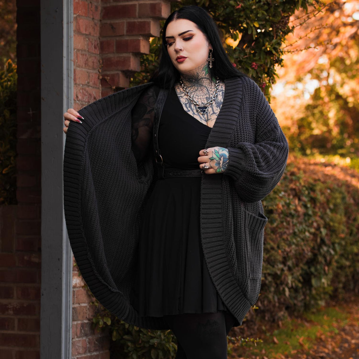 Chunky Baumwoll-Strickjacke – Anthrazit