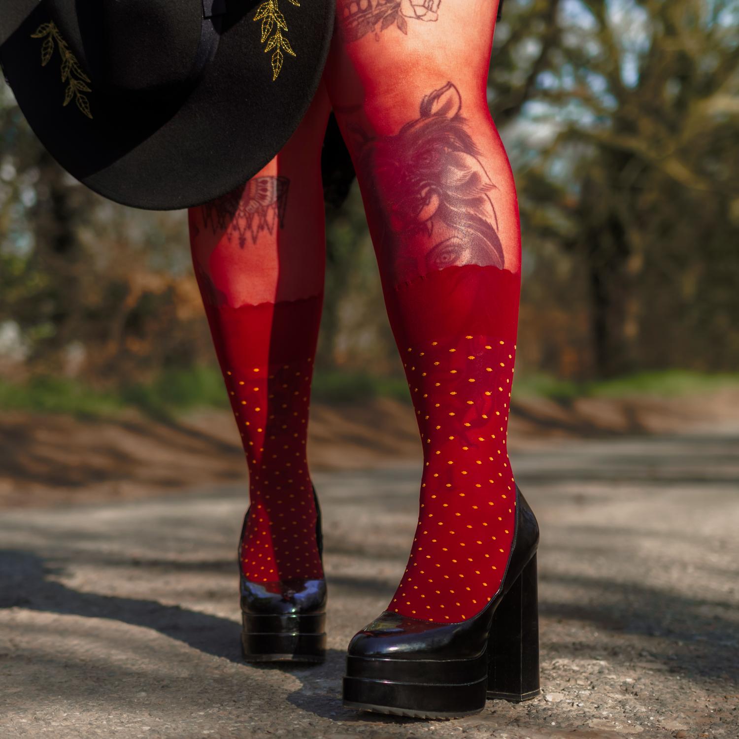 Seoul Chic Strumpfhose in Overknee-Optik - Burgunderrote