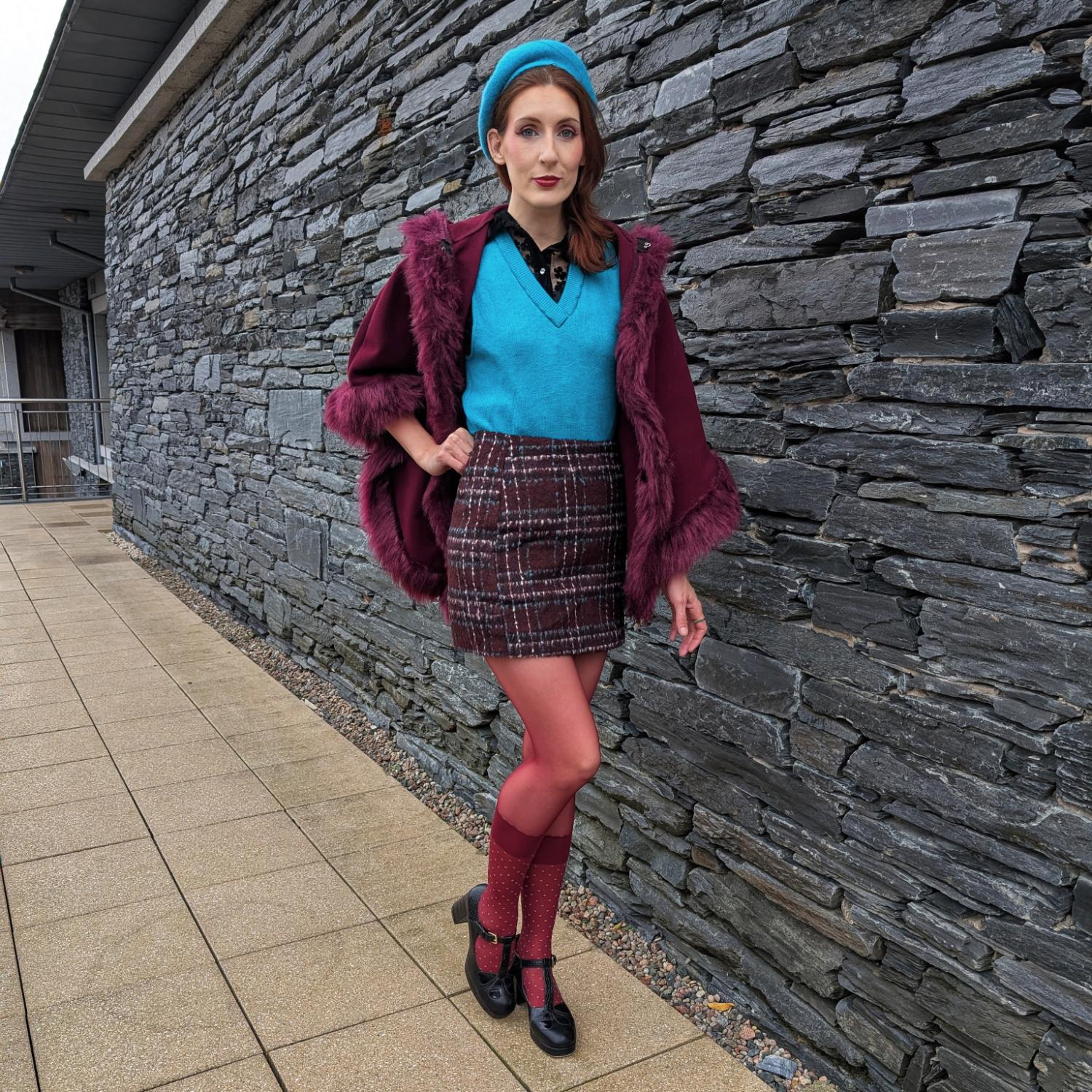 Seoul Chic Strumpfhose in Overknee-Optik - Burgunderrote