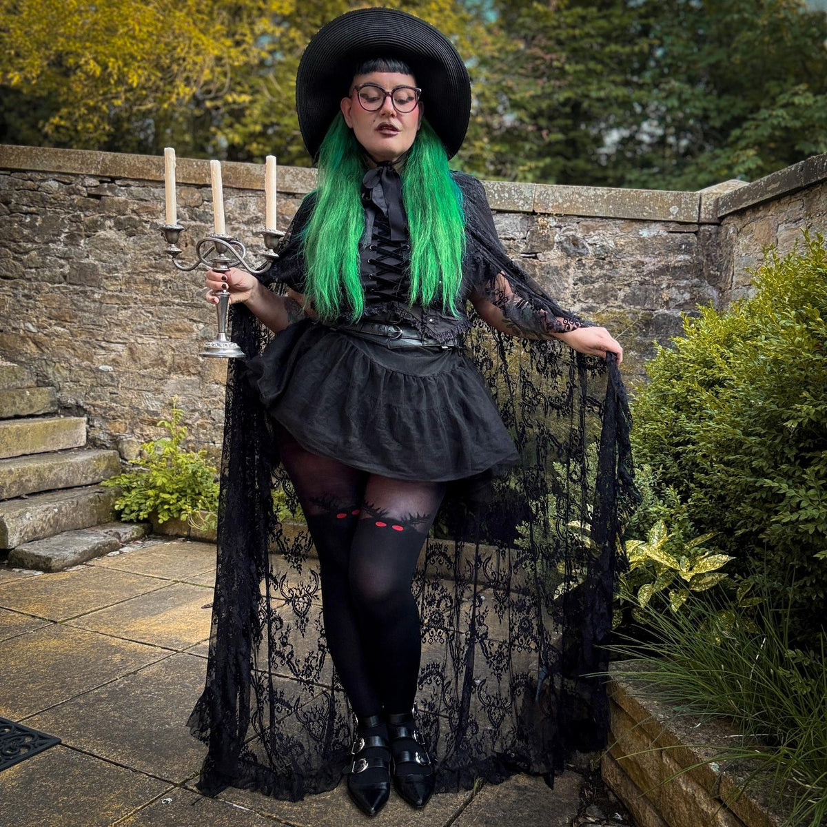 Halloween-Strumpfhose – Mothman – Schwarz