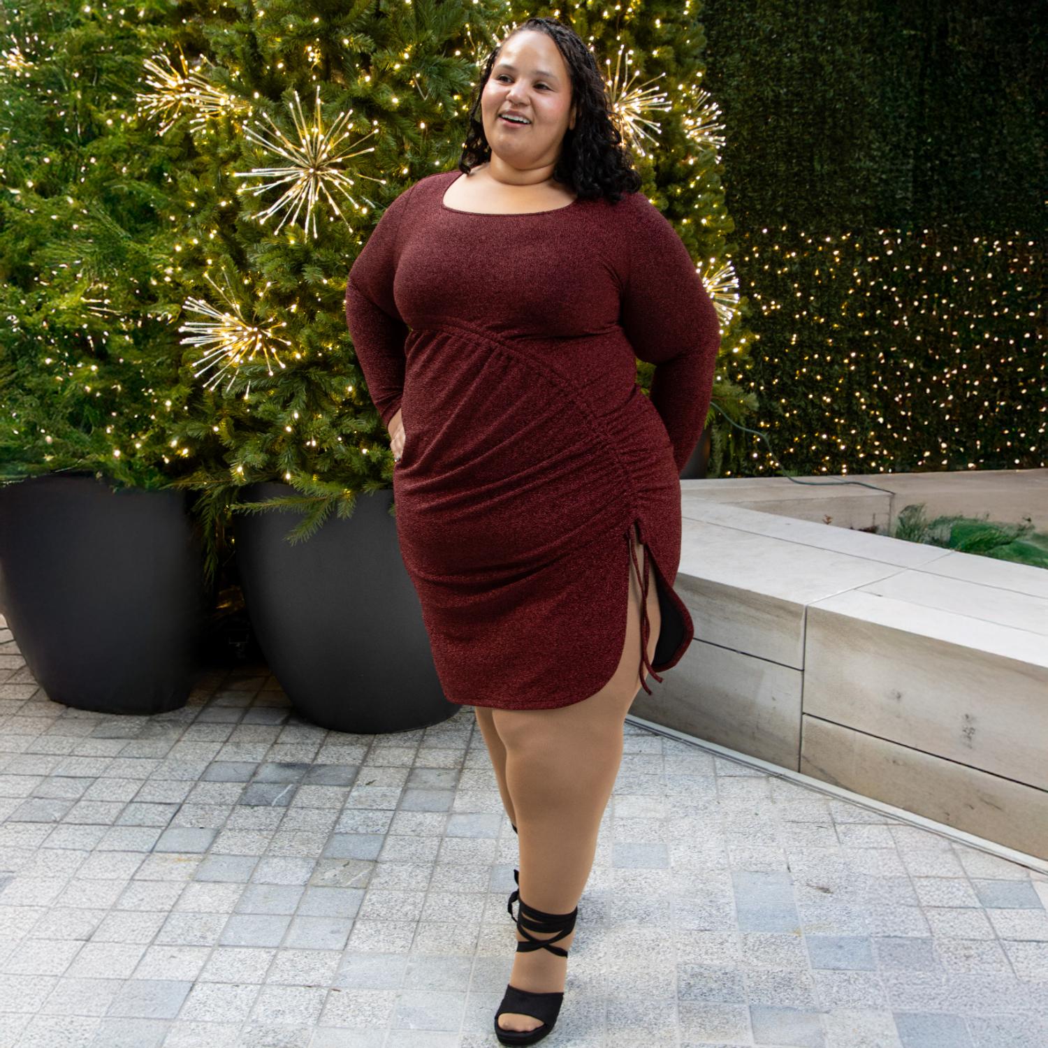 Langärmliges Lurex-Kleid – Bordeaux