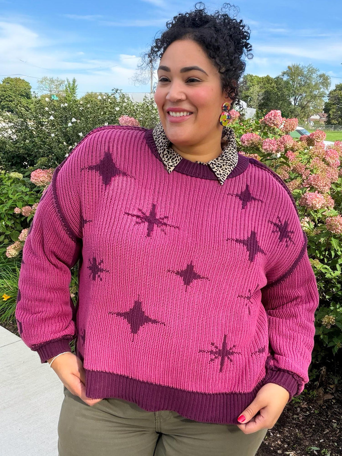 Chunky Strickpullover – Stars – Pink/Lila