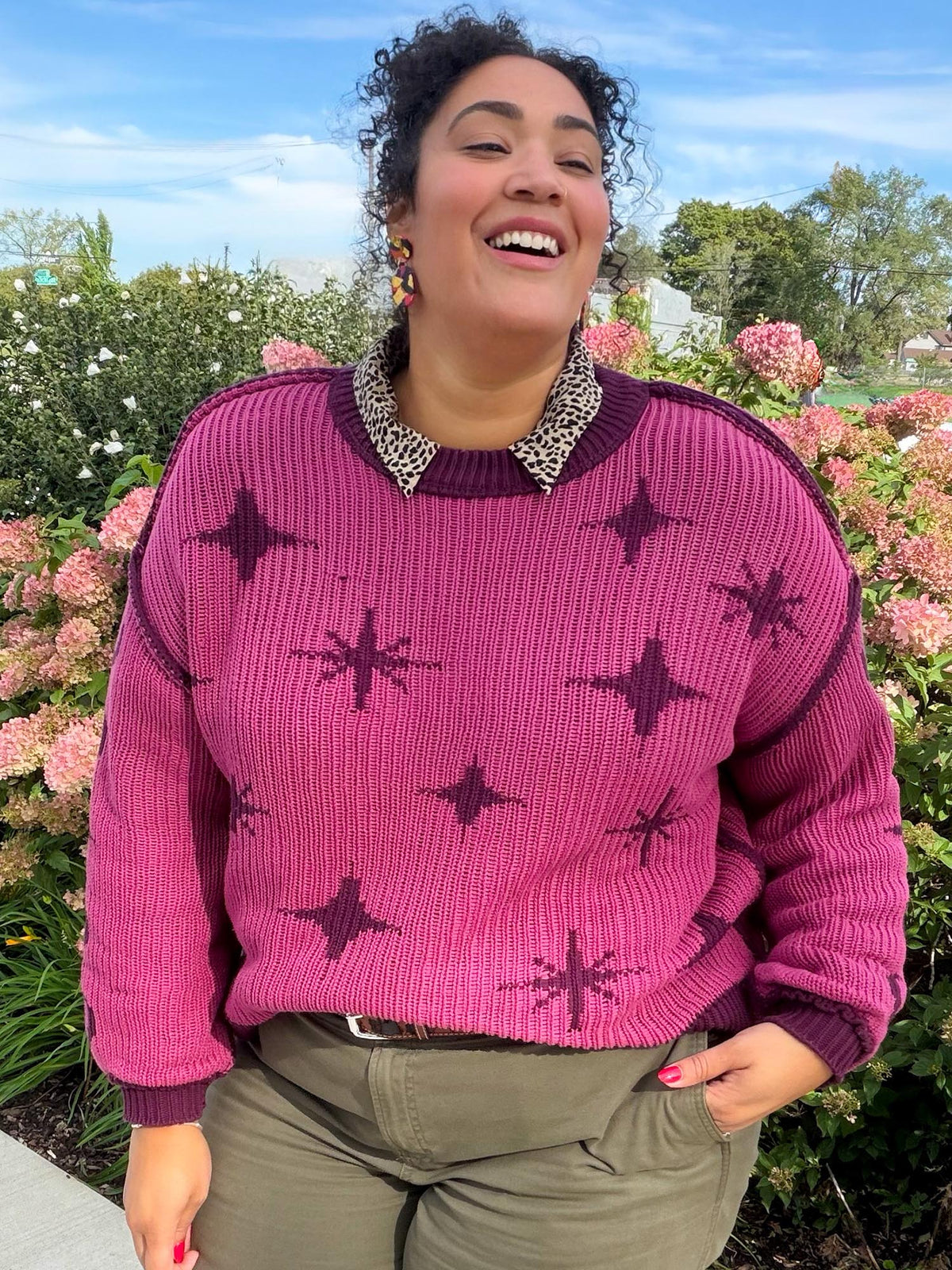 Chunky Strickpullover – Stars – Pink/Lila
