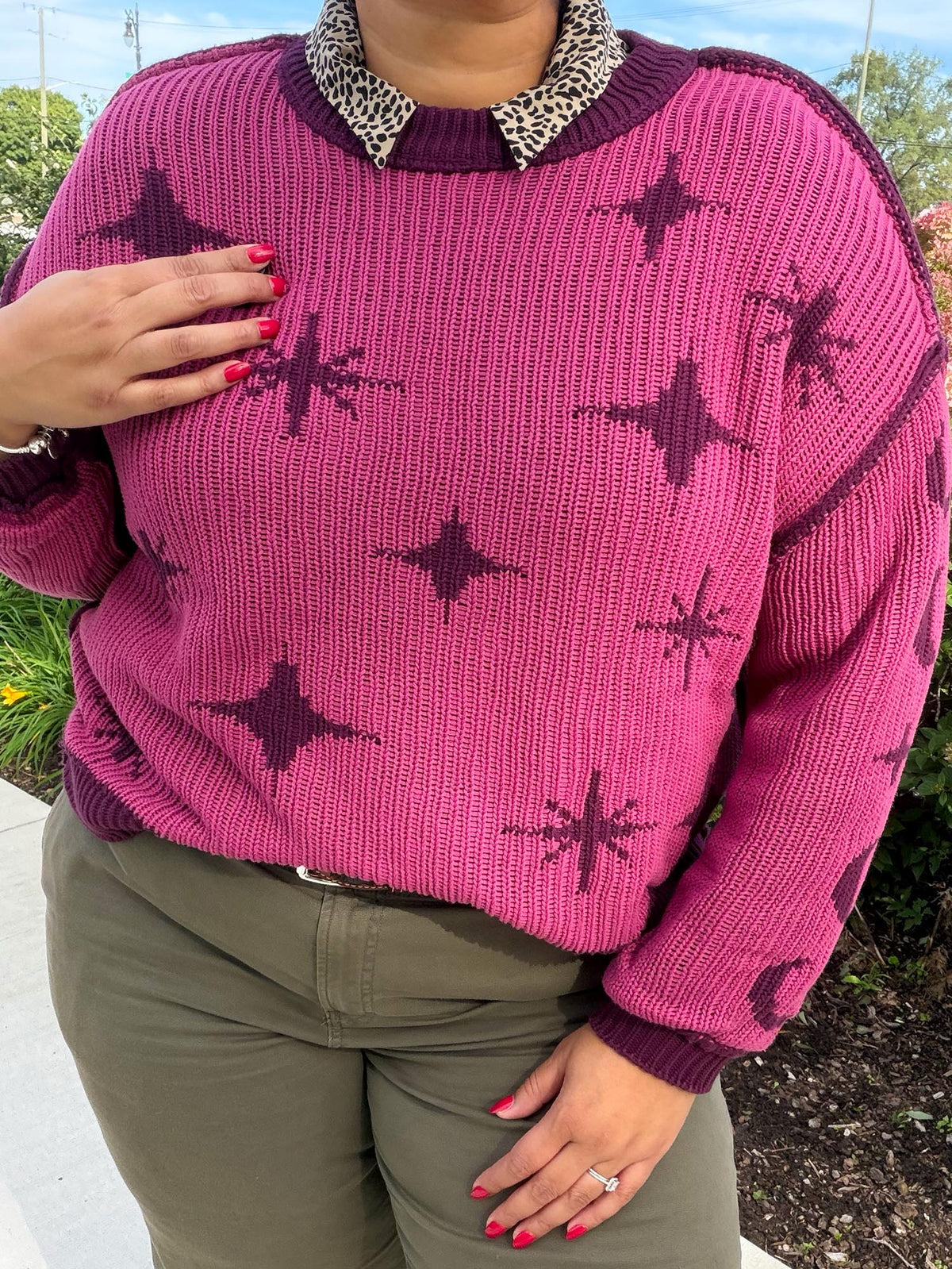 Chunky Strickpullover – Stars – Pink/Lila