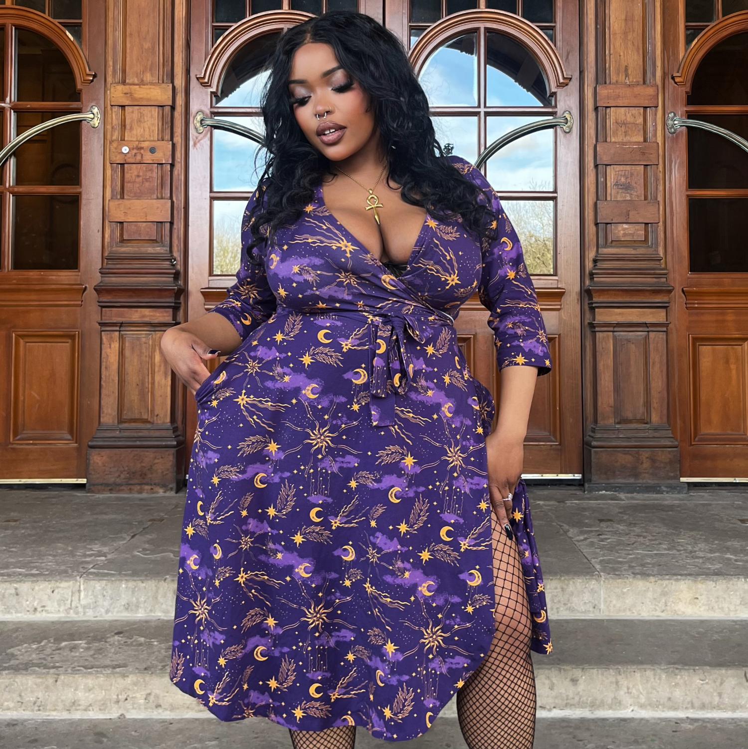 Celestial Wrap Dress - Lila / Gold