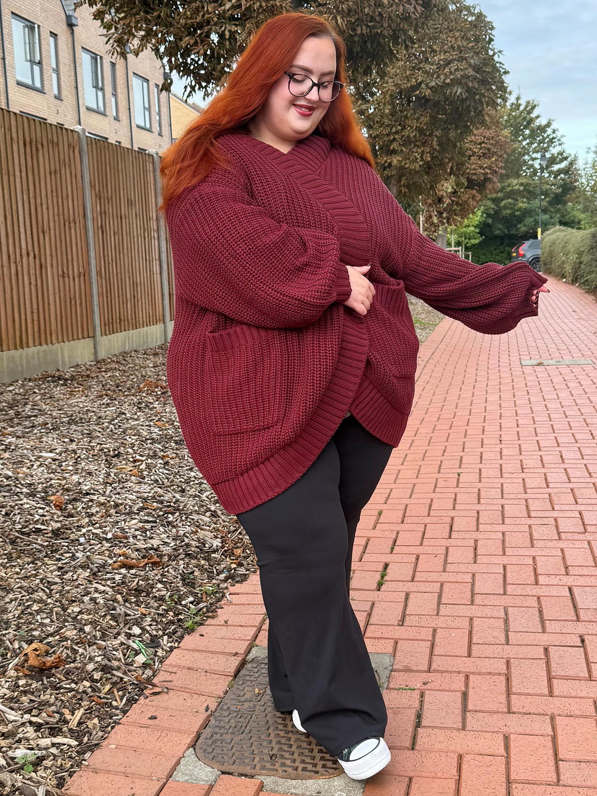 Chunky Baumwoll-Strickjacke – Bordeaux