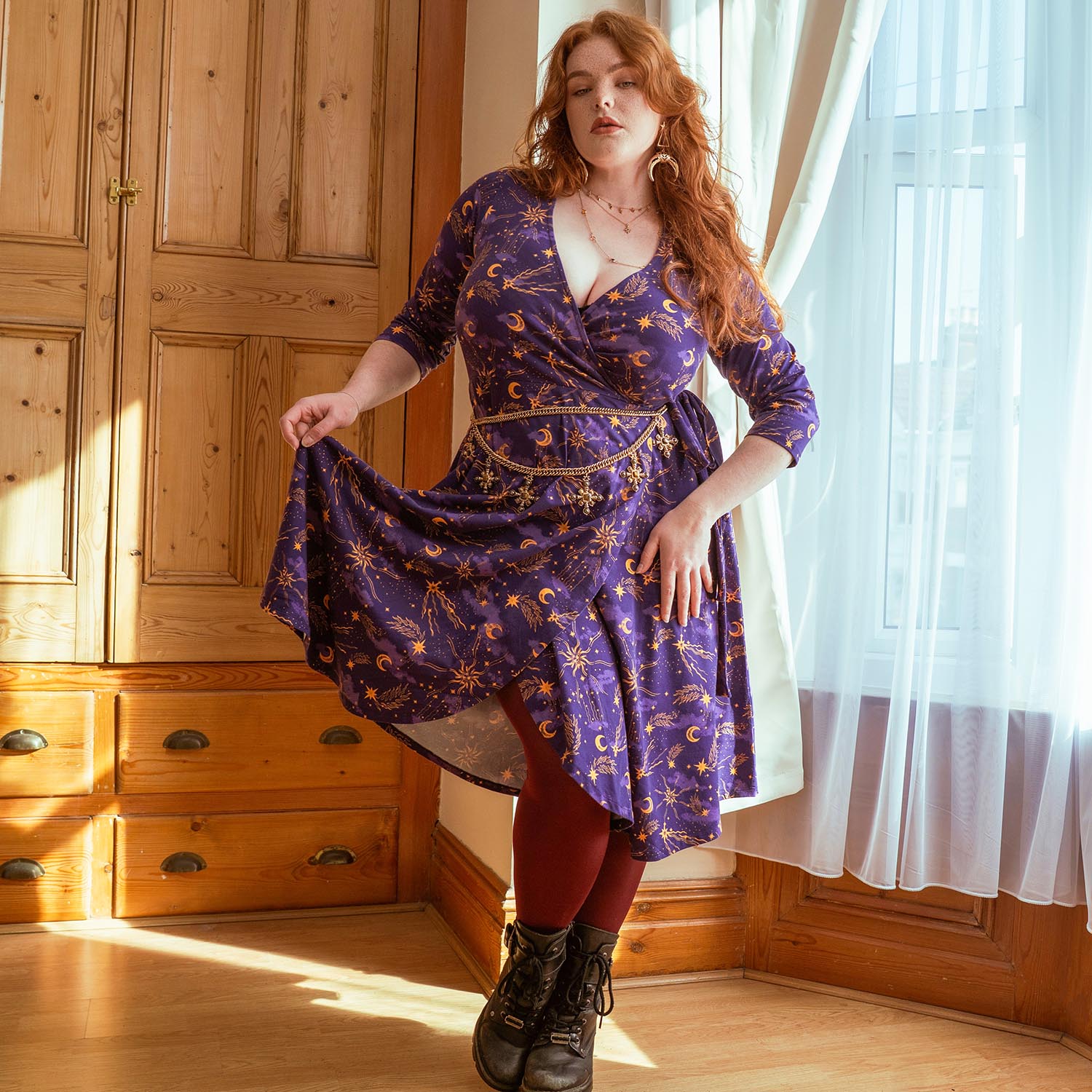 Celestial Wrap Dress - Lila / Gold
