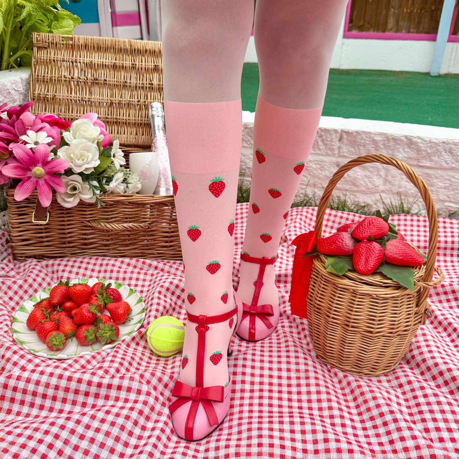 Erdbeer Mock Sock Strumpfhose – Pink