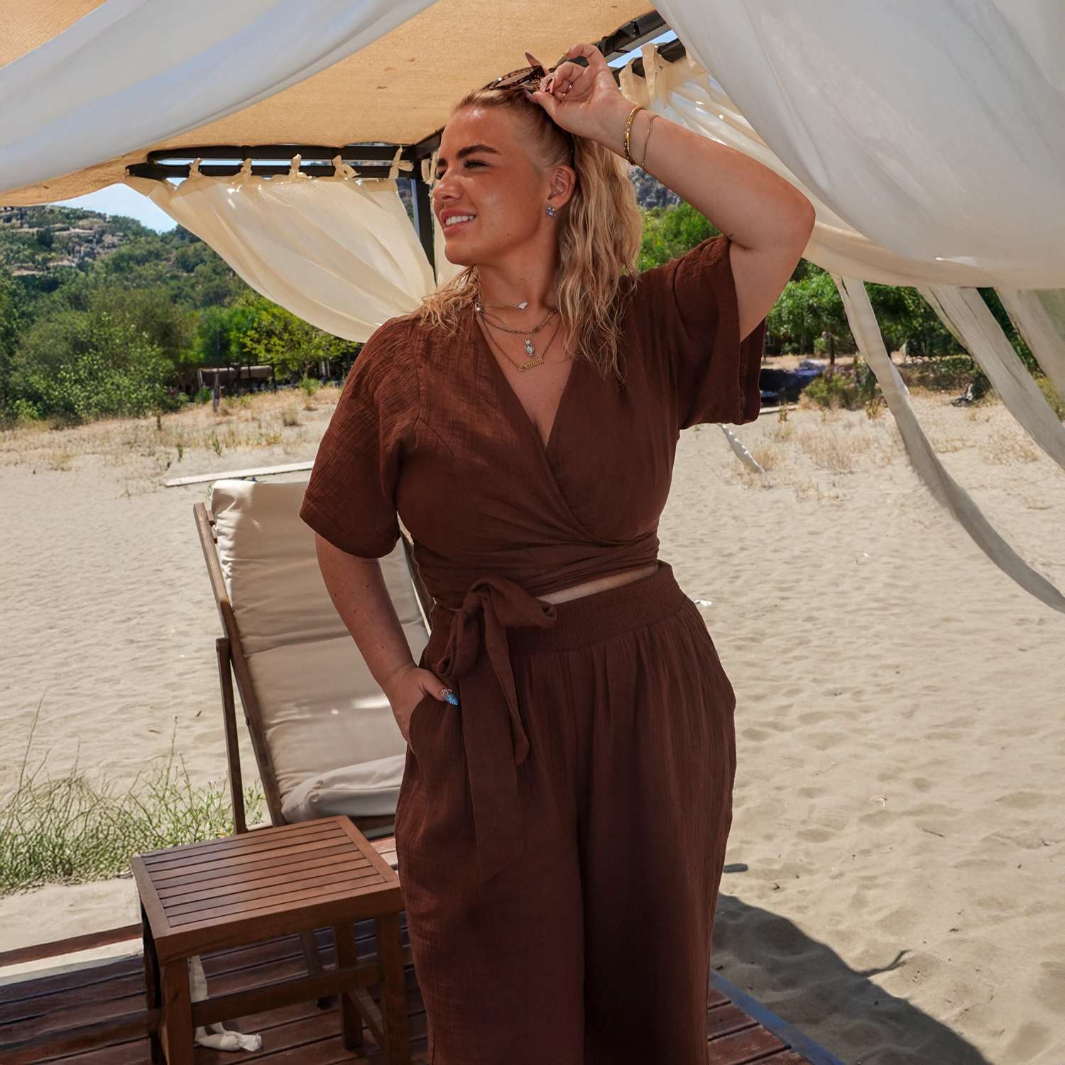 Sonia Wickeloberteil aus Baumwoll-Musselin – Braun