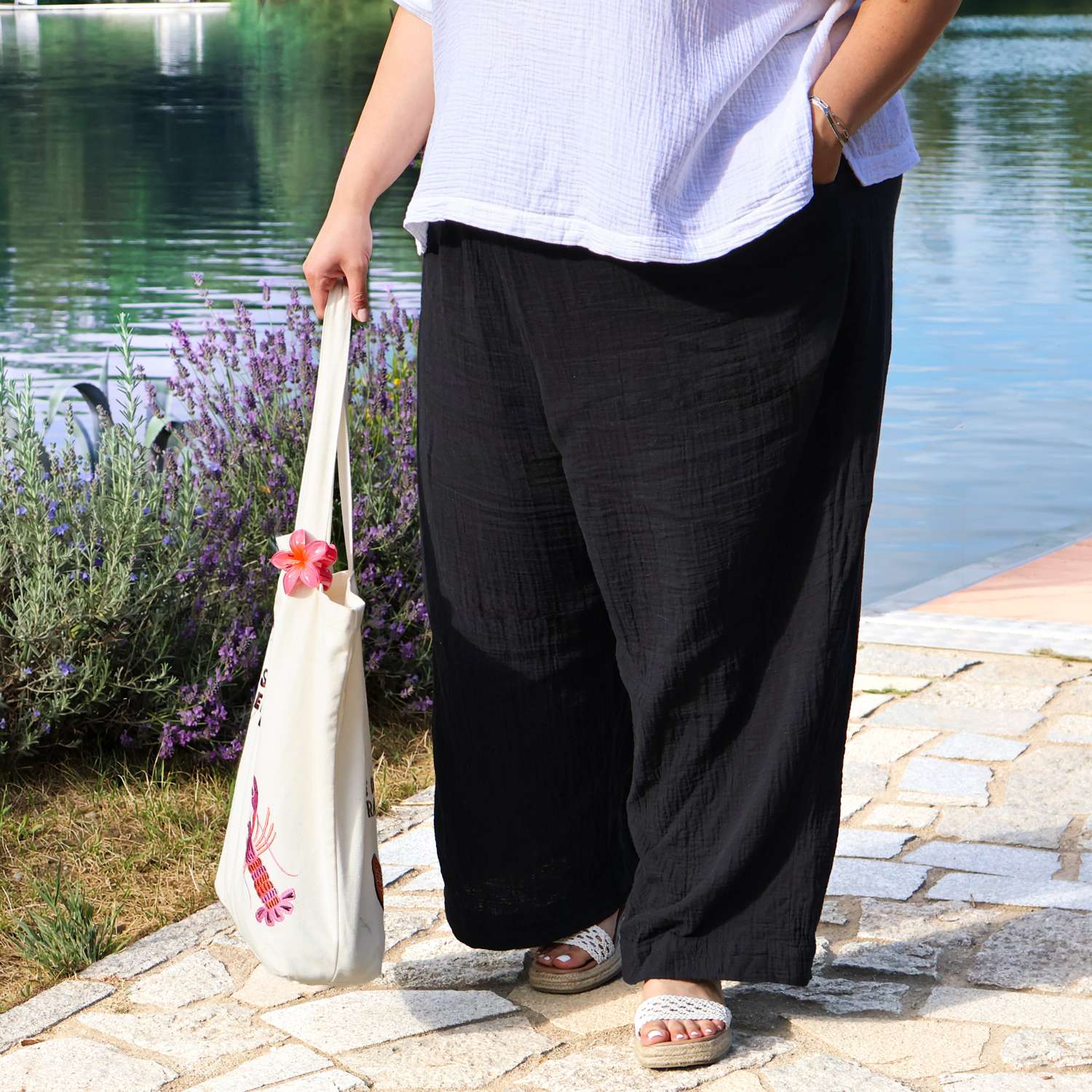 Noor Weite Hose aus Baumwoll-Musselin – Schwa