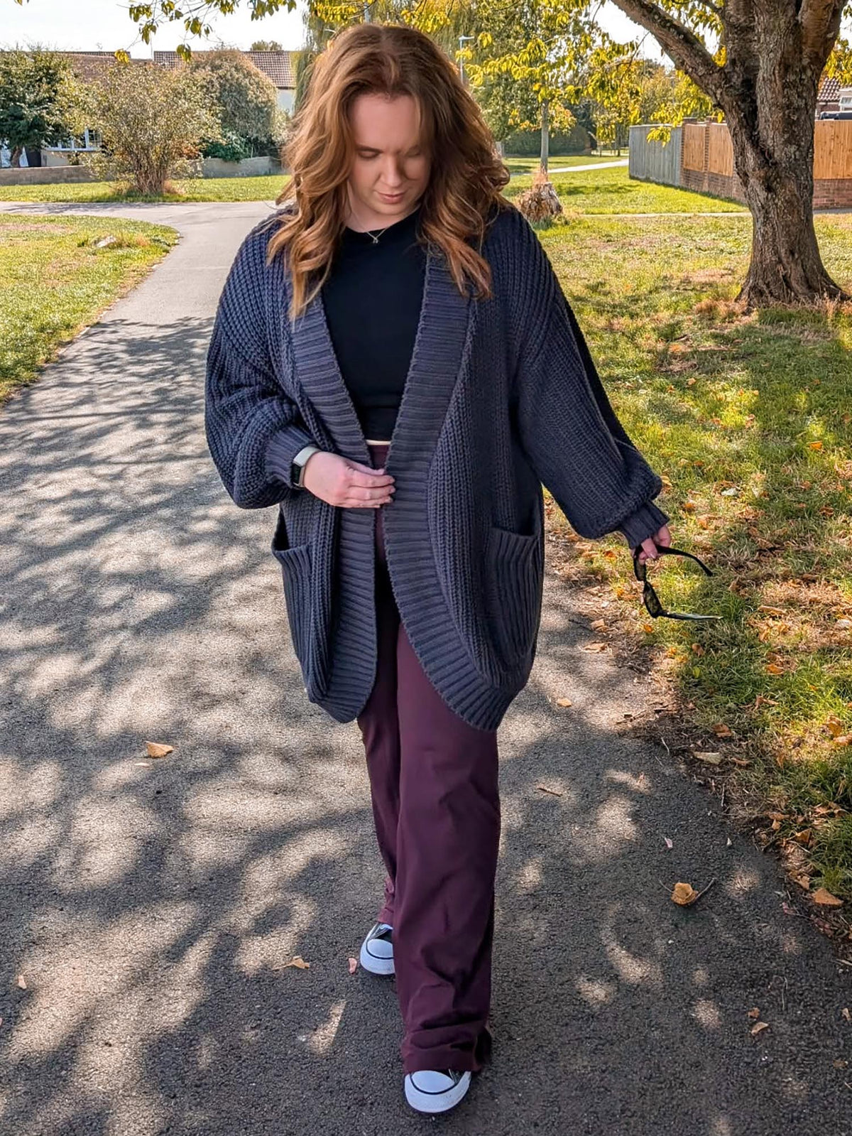 Chunky Baumwoll-Strickjacke – Anthrazit