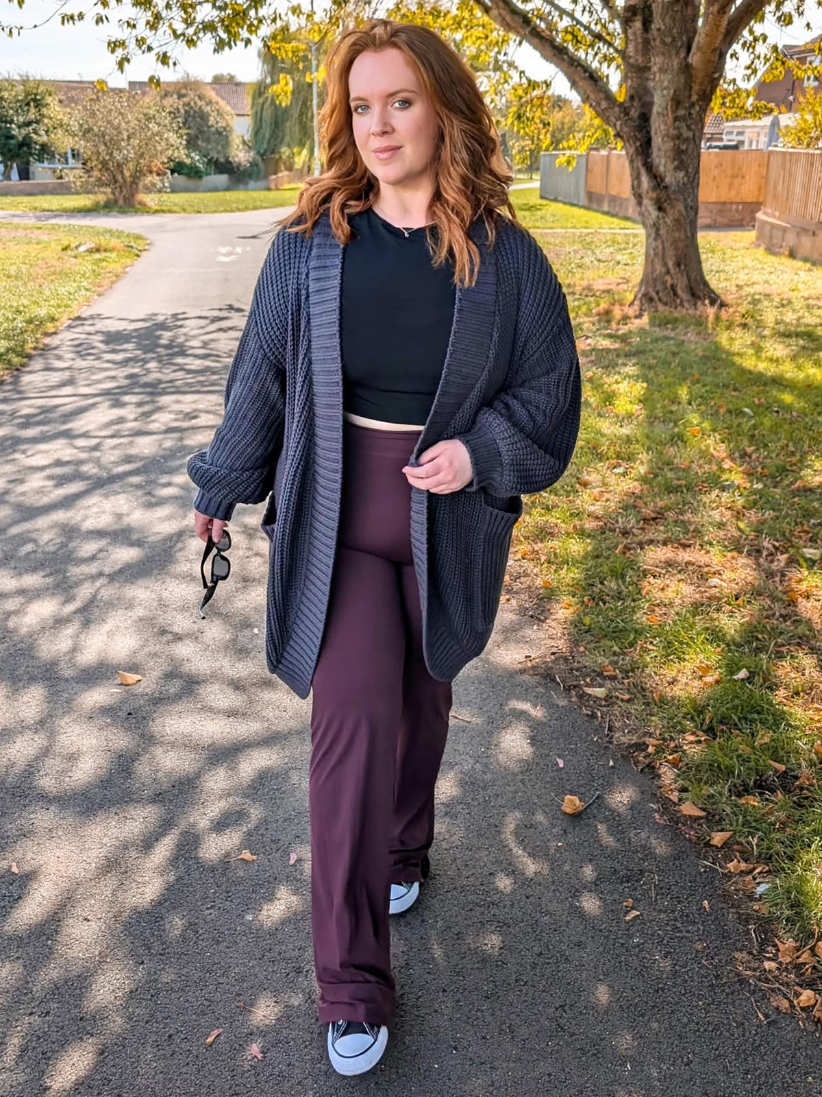Chunky Baumwoll-Strickjacke – Anthrazit