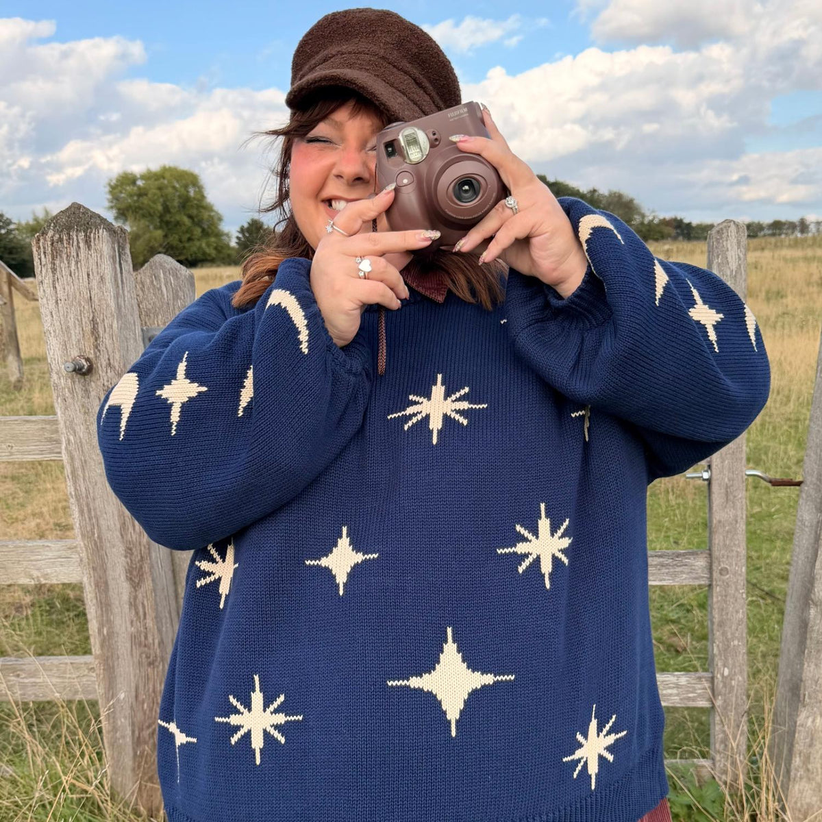 Chunky Strickpullover – Stars – Navy/Creme