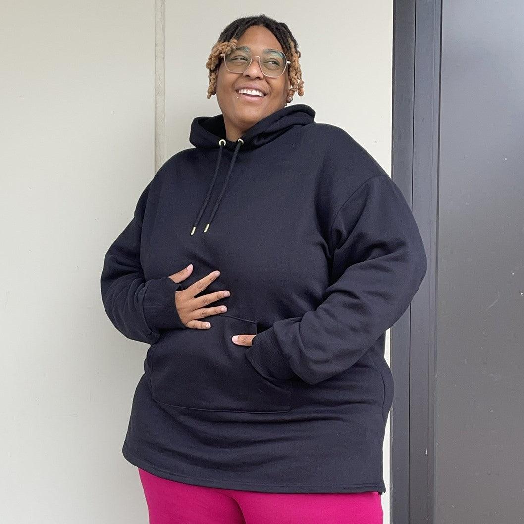 Longline Hoodie i ekologisk bomull - Svart